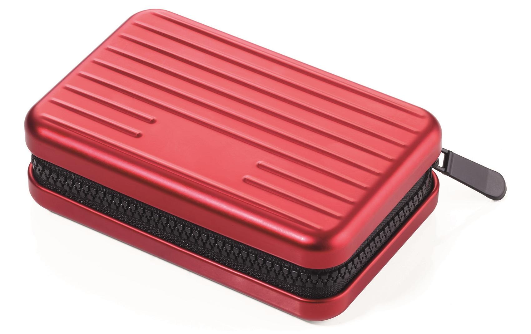 TROIKA Kartenetui – 9 Taschen, 20 Karten – 30×105 mm – Rot – Aluminium, Polyester