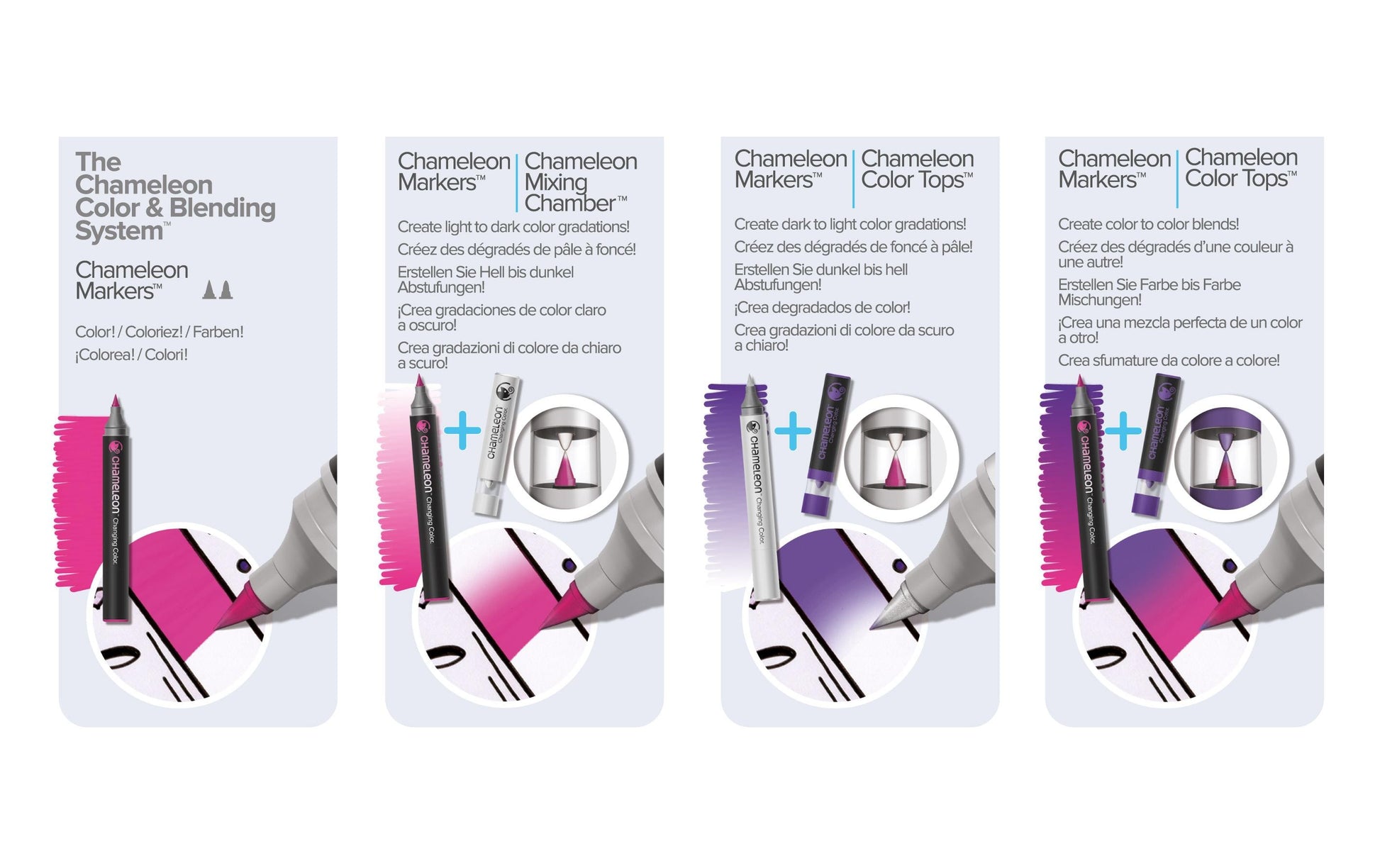 Chameleon Permanentmarker – Bürstenspitze 1–4 mm – Color & Blending Set, 6er-Set