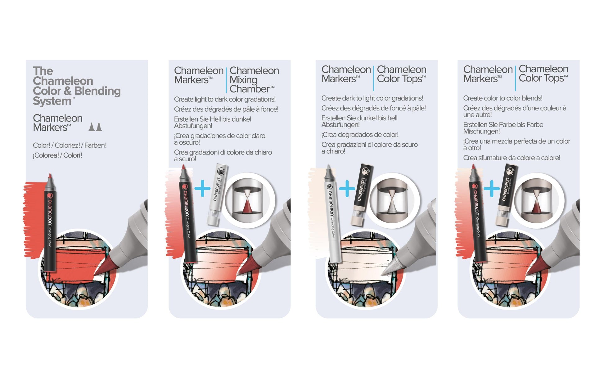 Chameleon N8 Permanentmarker – Bürstenspitze 1–4 mm – Color & Blending Set – 6er-Set