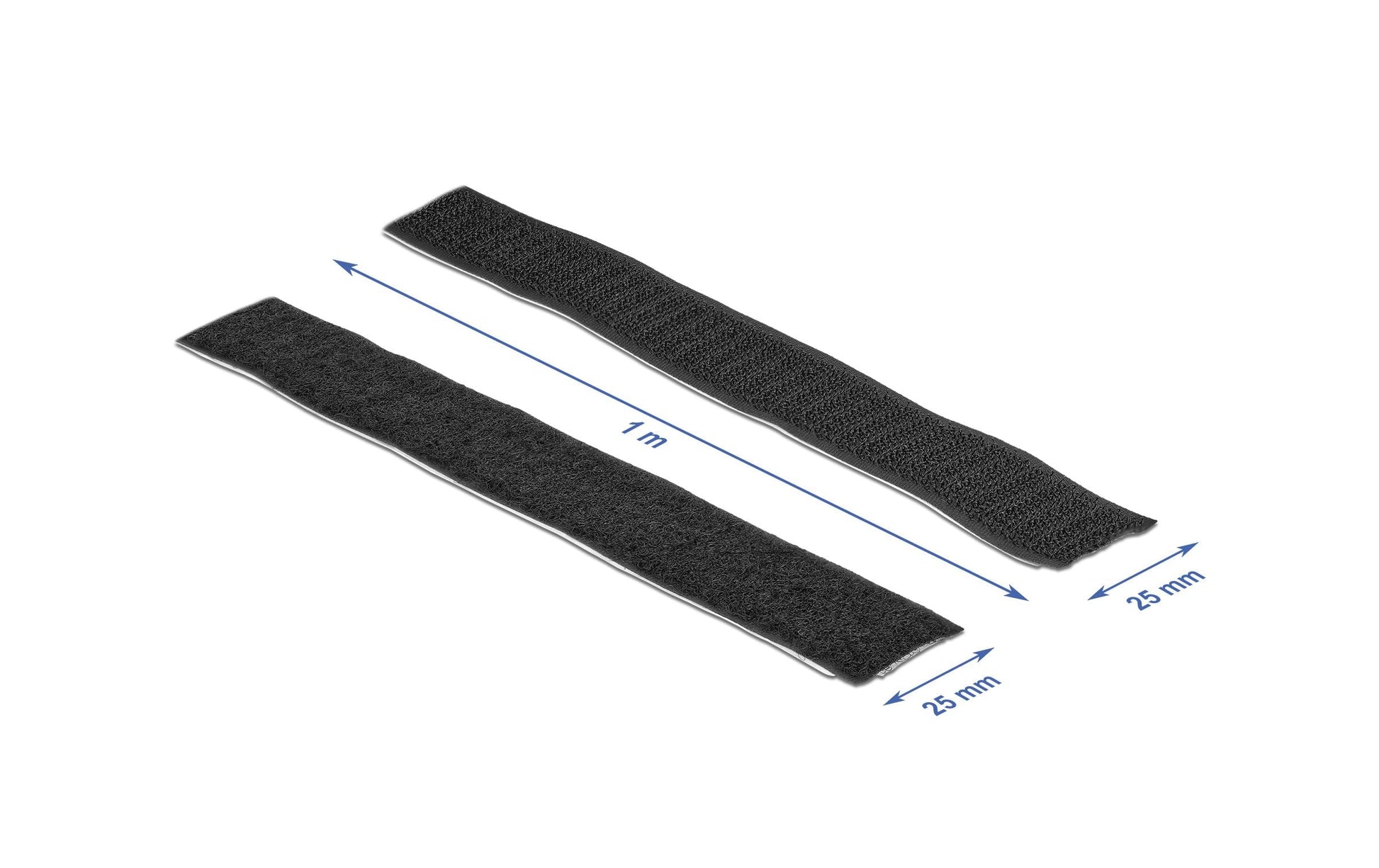 DeLOCK Klettband – 25 mm × 1 m, schwarz, selbstklebend, 1 Stk.