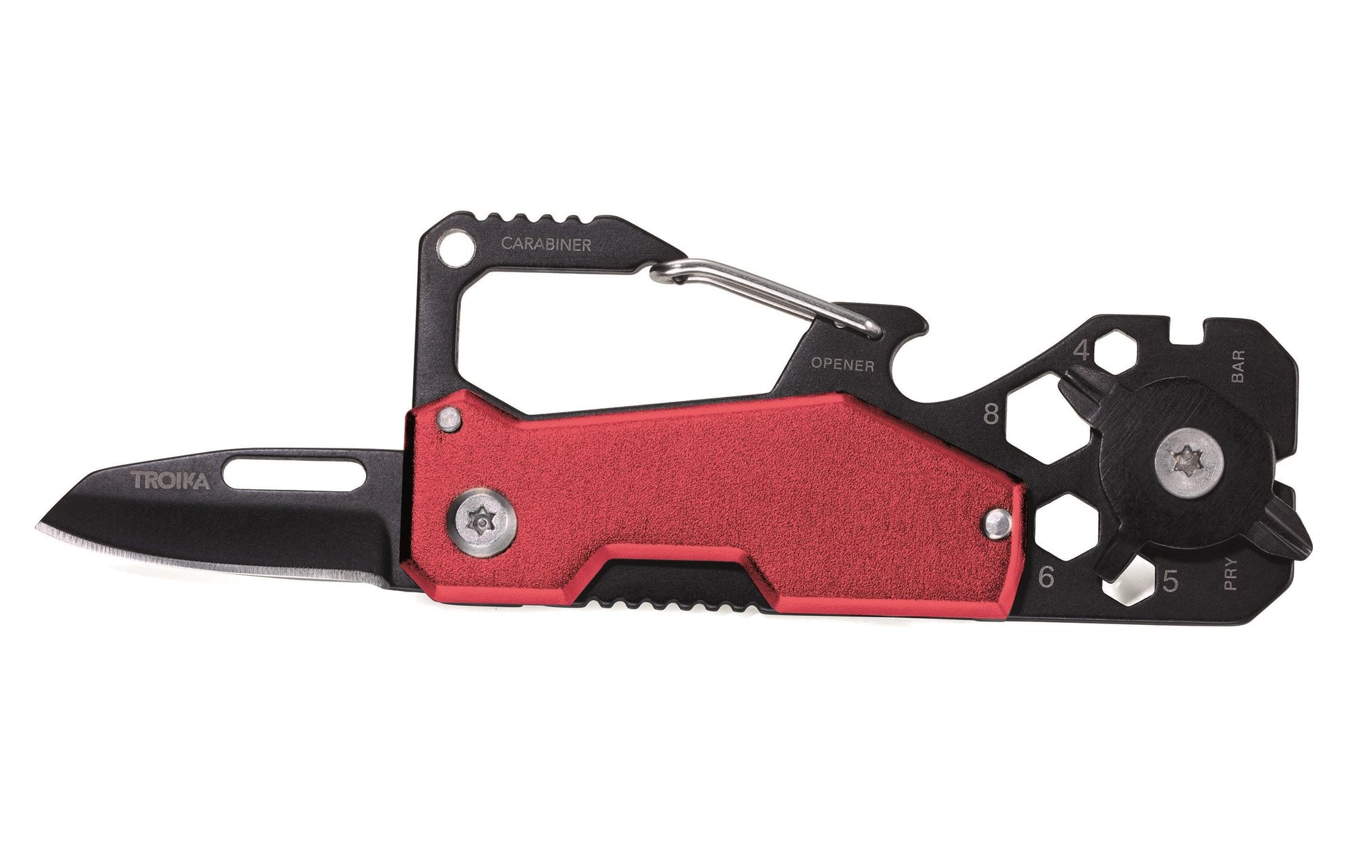 TROIKA KTL25-RD Multitool Schlüsselanhänger – Klingenlänge 3,5 mm, Feststellklinge – 10-teilig