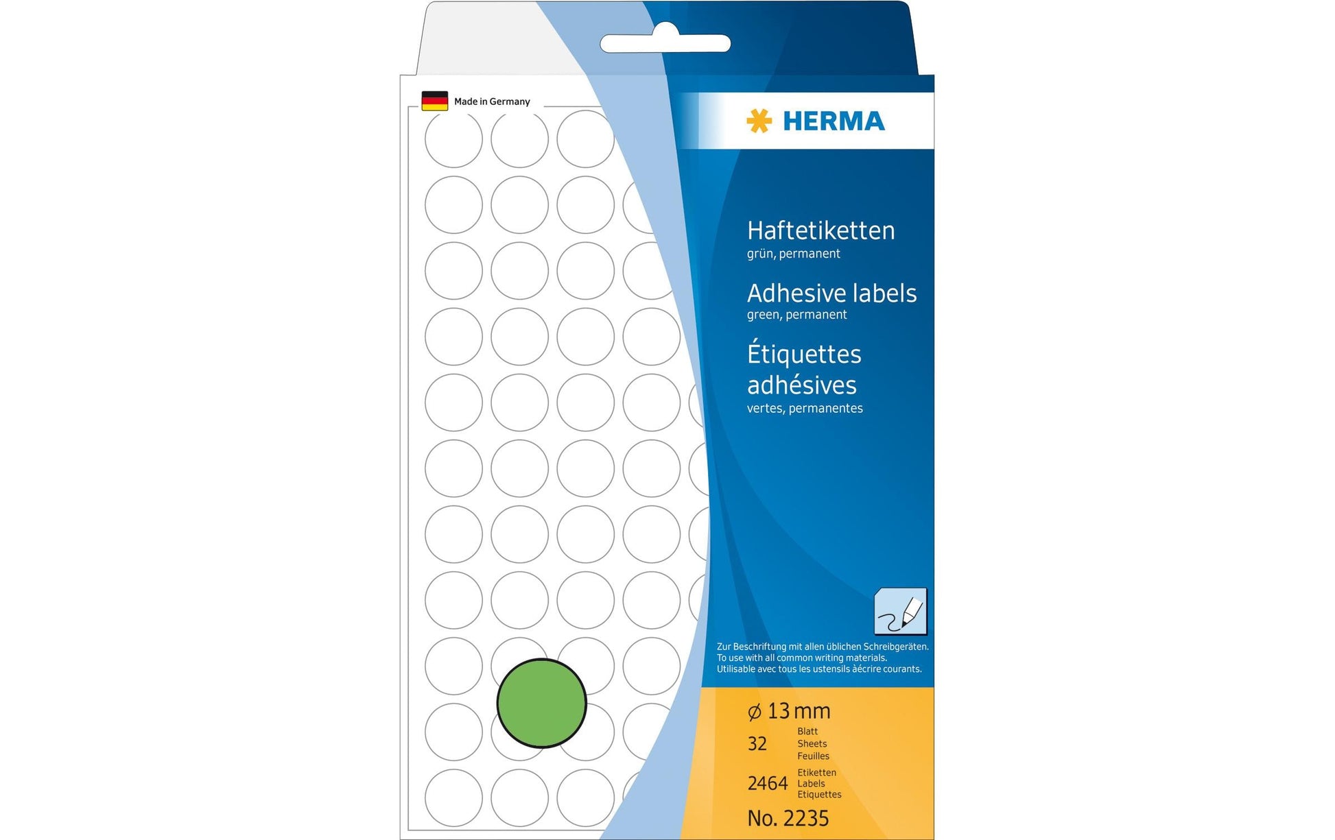 HERMA Haftetiketten – rund Ø 13 mm, permanent, grün, 111 × 170 mm, 32 Blätter (2'464 Stk.)
