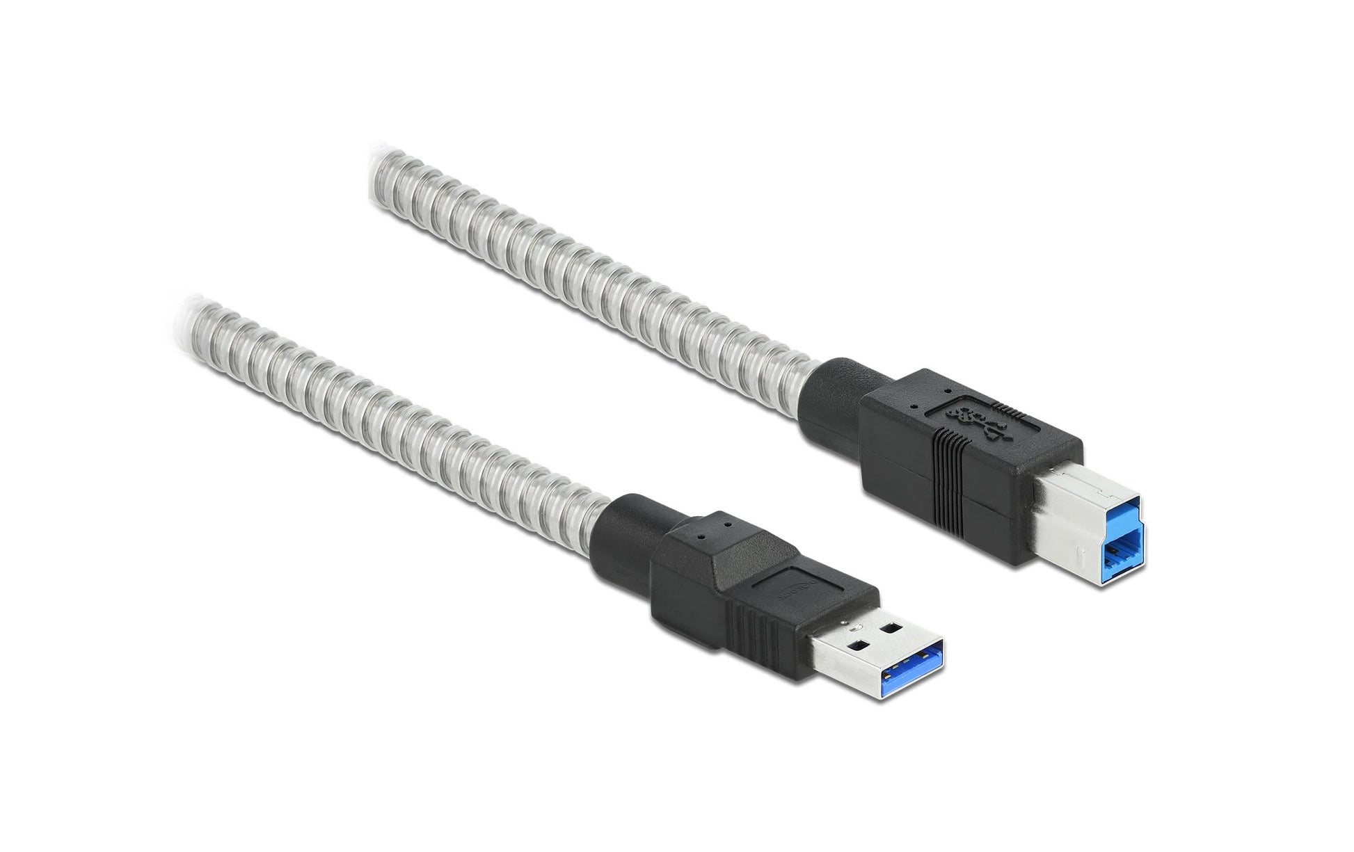 DeLOCK USB-A auf USB-B Kabel – USB 3.2 Gen 1 (5 Gbit/s) – 1 m – Metallmantel – Silber