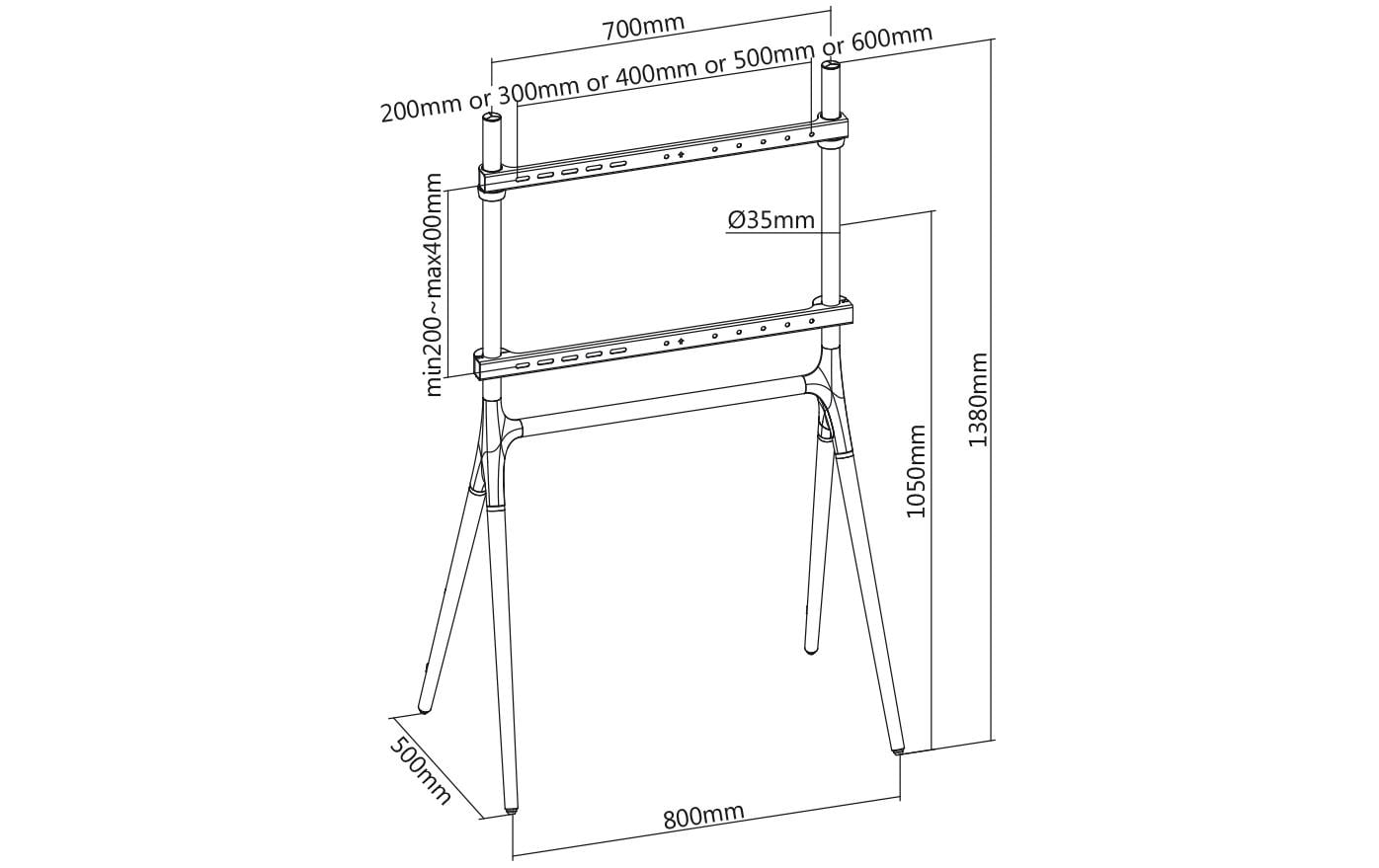myWall My Wall HT28 – Displayständer, bis 70", VESA 600x400, bis 40 kg, schwarz