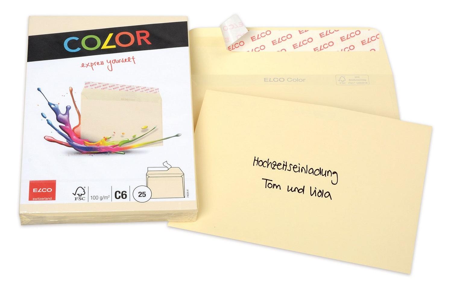 Elco Couvert C6, ohne Fenster, selbstklebend, hellchamois, 100 g/m² – 25 Stk.