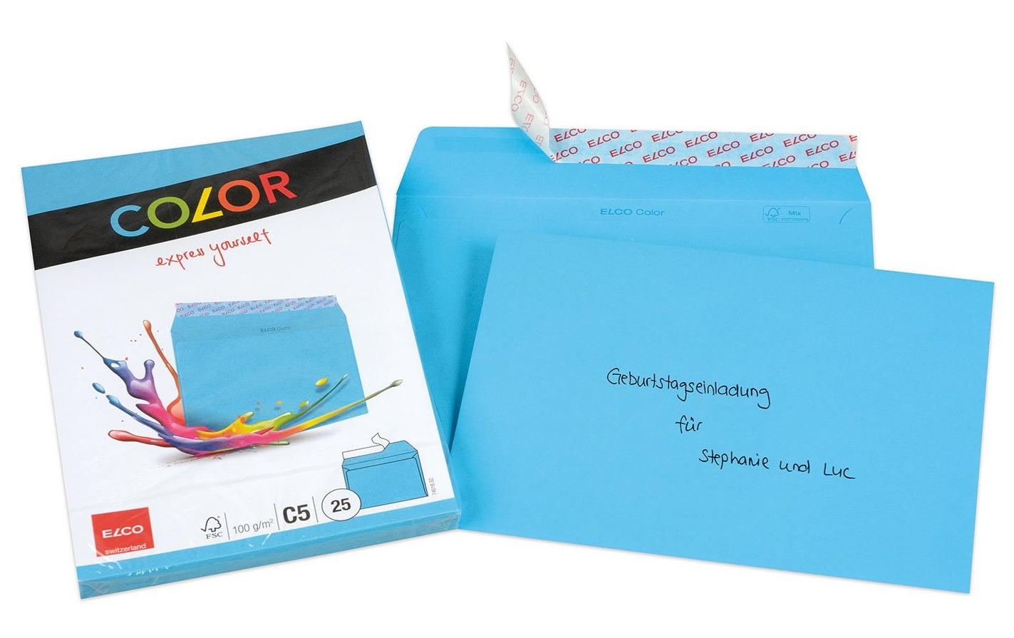 Elco Couvert C5, ohne Fenster, selbstklebend, blau, 100 g/m² – 25 Stk.