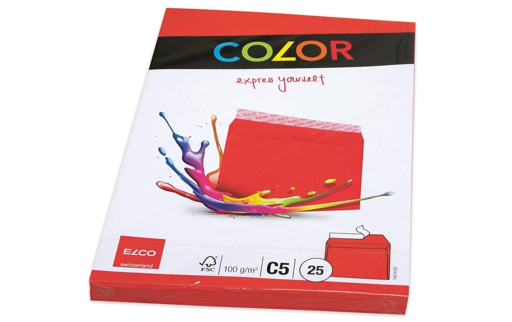 Elco Couvert C5, ohne Fenster, selbstklebend, intensivrot, 100 g/m² – 25 Stk.