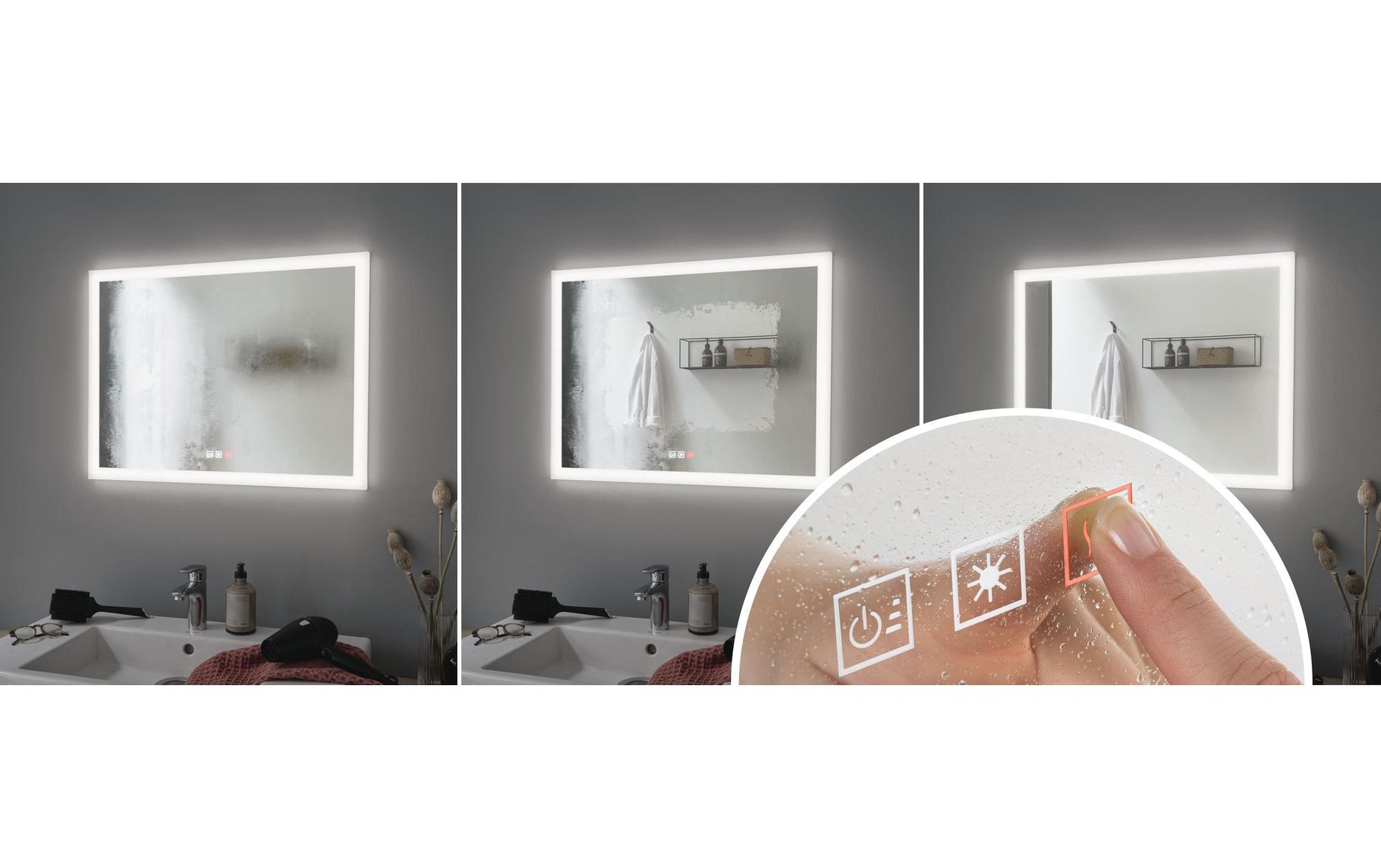 Paulmann Spiegel MIRRA – 60×80 cm, Metallrahmen, LED-Beleuchtung, IP44, Weiss