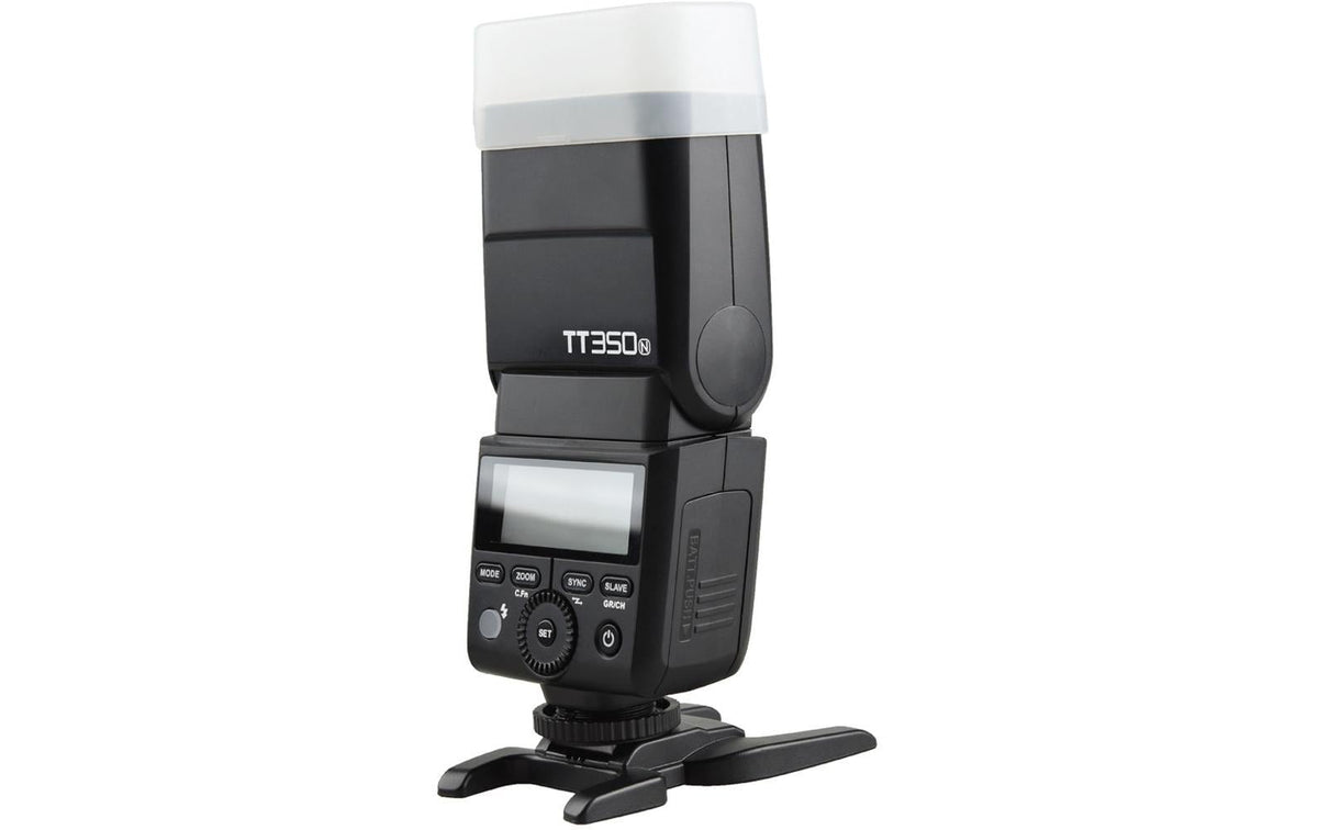 Godox TT350N Systemblitzgerät – TTL, Leitzahl 36, 24–105 mm, Akkubetrieb (2× AA/2500 mAh) – für Nikon – Schwarz