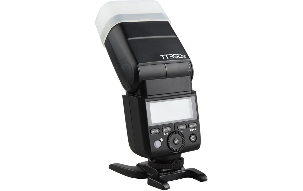 Godox TT350N Systemblitzgerät – TTL, Leitzahl 36, 24–105 mm, Akkubetrieb (2× AA/2500 mAh) – für Nikon – Schwarz