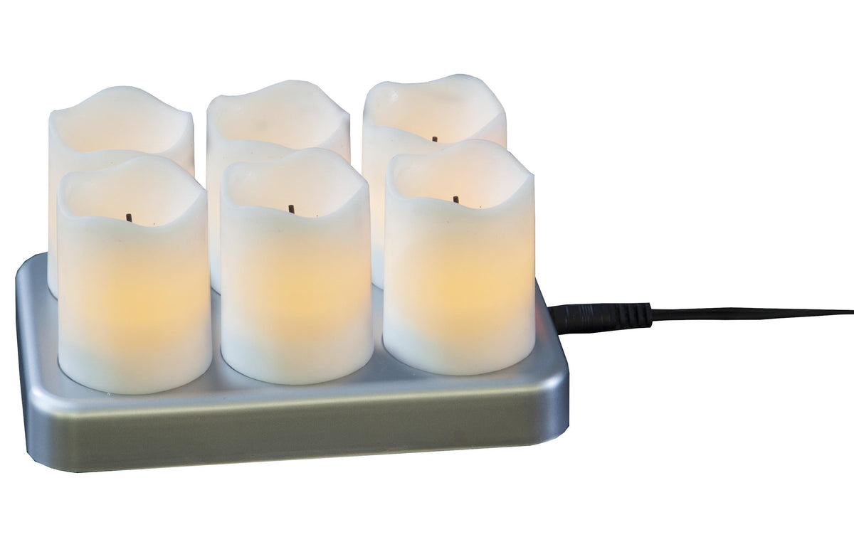 Star Trading LED-Teelicht Chargeme – 6er Set, Warmweiss, Akkubetrieb, NiMH-Akku, Flackernd, Weiss