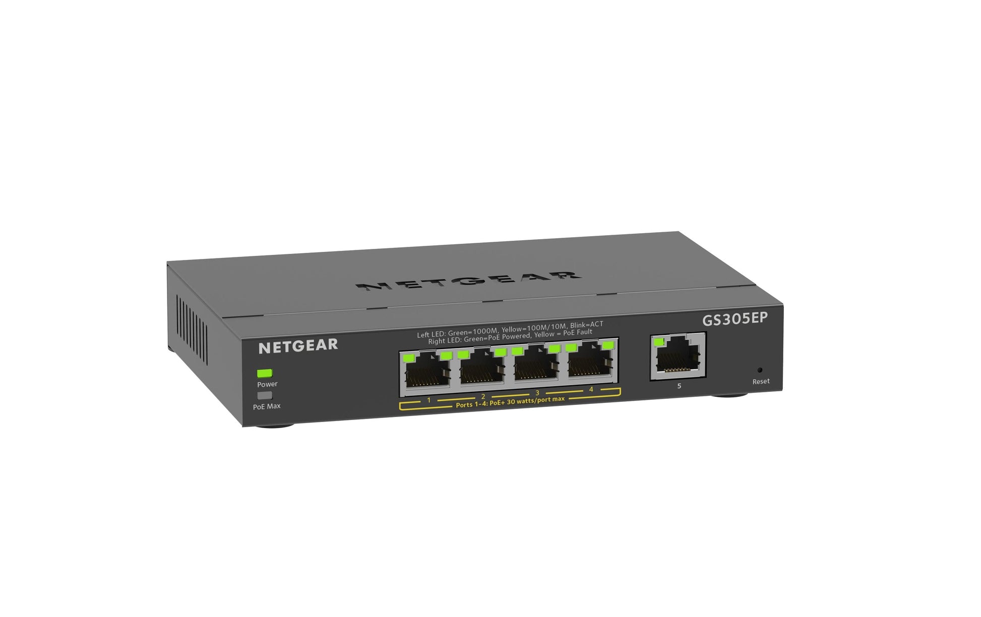 NETGEAR GS305EP – Managed L2/L3 Switch – 5× 1G (4× PoE+), PoE-Budget 63 W