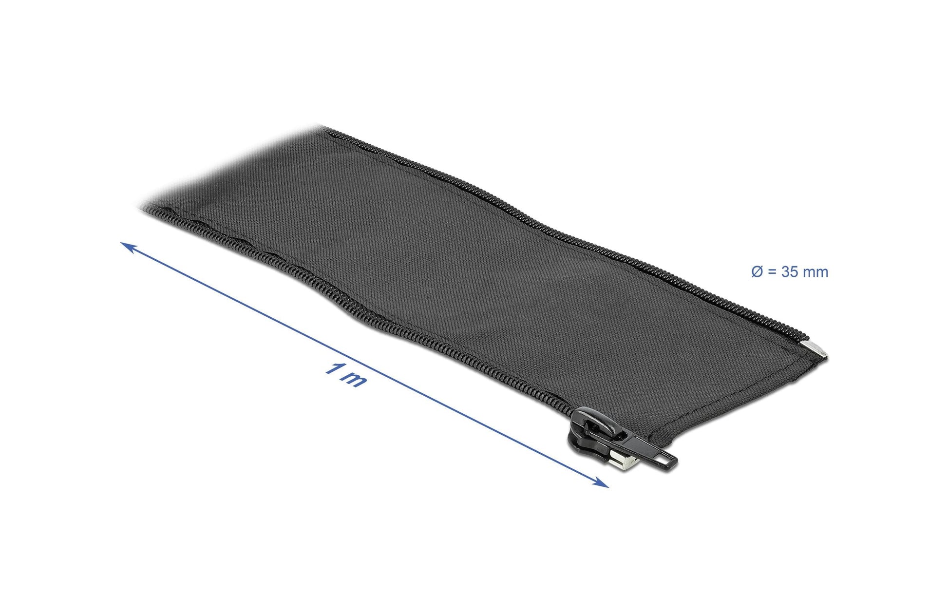 DeLOCK Kabelschlauch, Ø 35 mm × 1 m, Reissverschluss, wiederverwendbar – schwarz