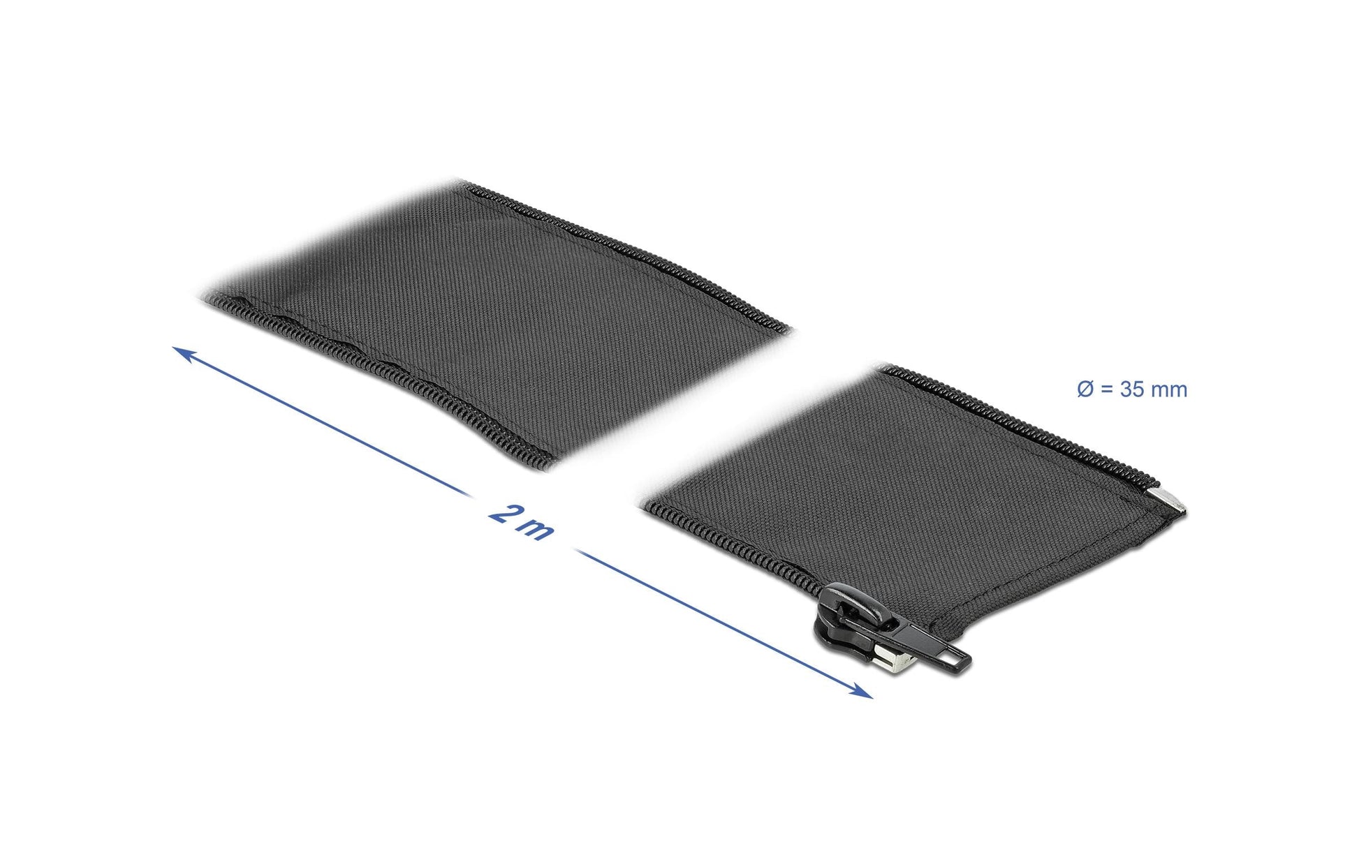 DeLOCK Kabelschlauch, Ø 35 mm × 2 m, mit Reissverschluss, wiederverwendbar, Polyester – schwarz