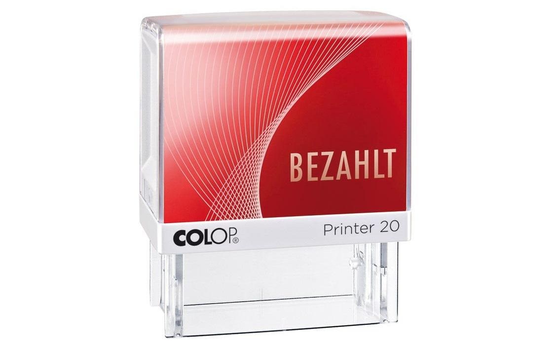 Colop Printer 20/L – Selbstfärbender Wortstempel, Text BEZAHLT, Deutsch – Abdruck 38 × 14 mm – rot