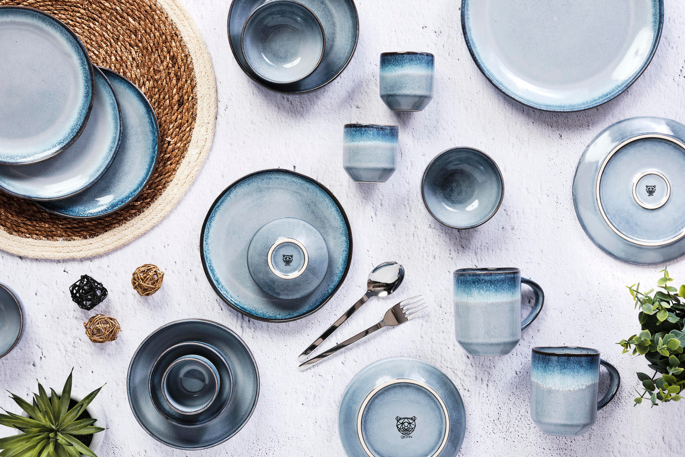 Björn Speiseteller – Steinzeug, Blau, Mikrowellengeeignet, Spülmaschinenbeständig, 6 Stück