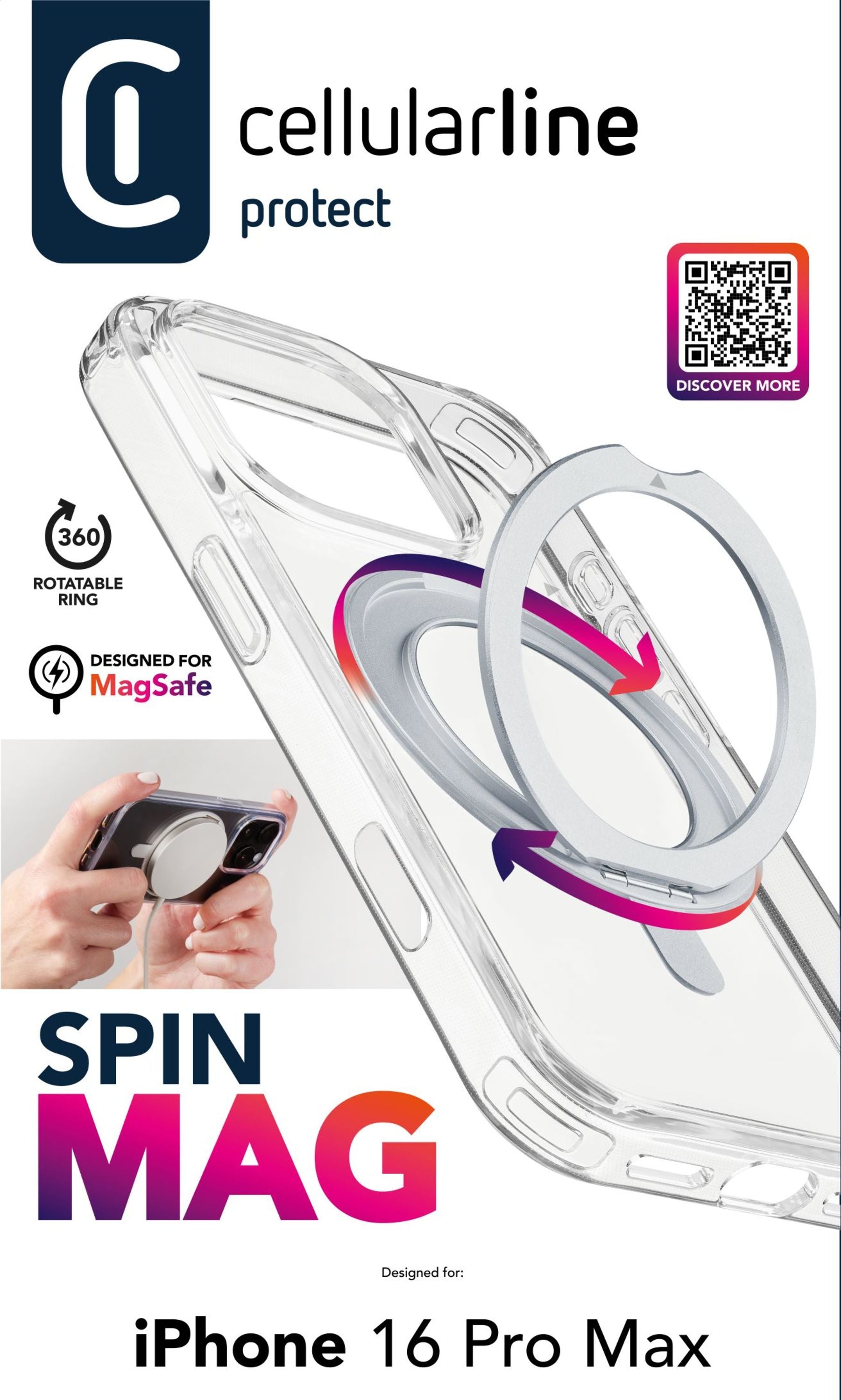 Cellularline Backcover – für Apple iPhone 16 Pro Max – transparent – MagSafe-kompatibel, stossdämpfend