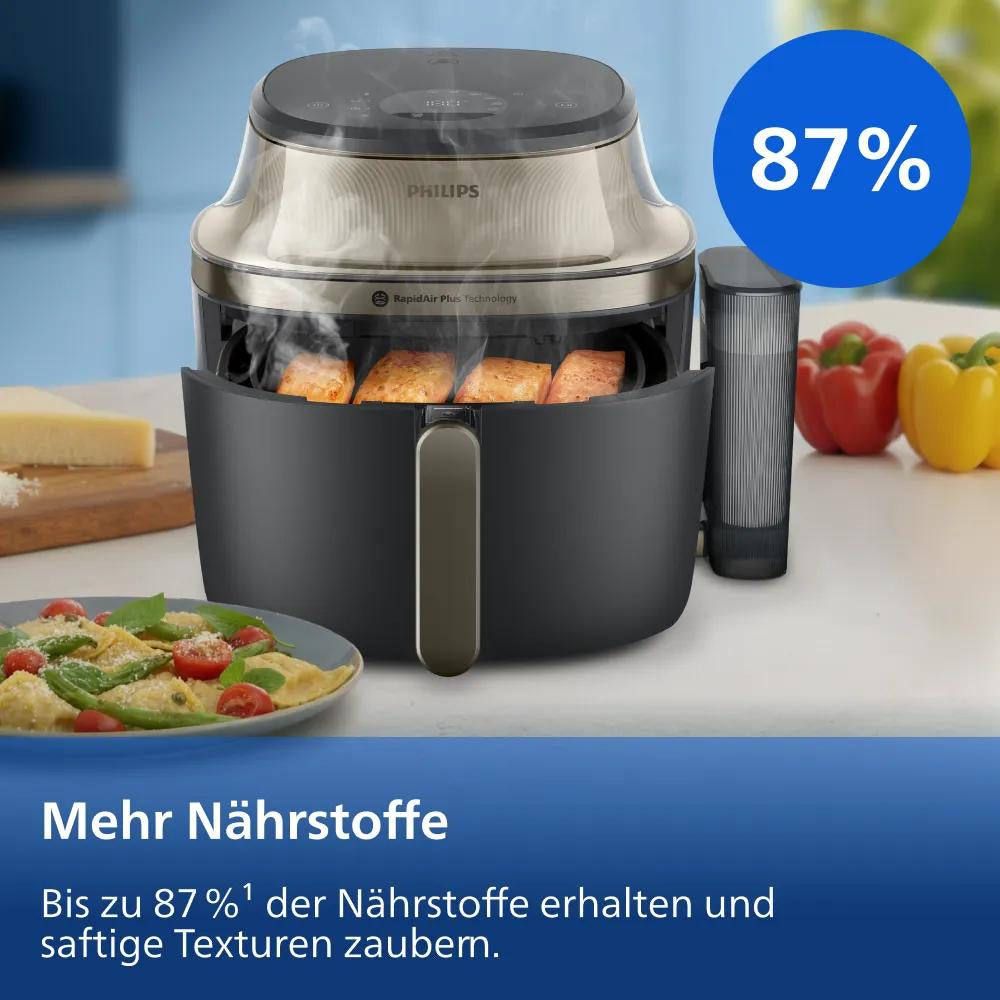 Philips Airfryer 5000 Serie NA543/00 – 7,2 L, Dampf- und Warmhaltefunktion, 2000 W – Schwarz/Gold