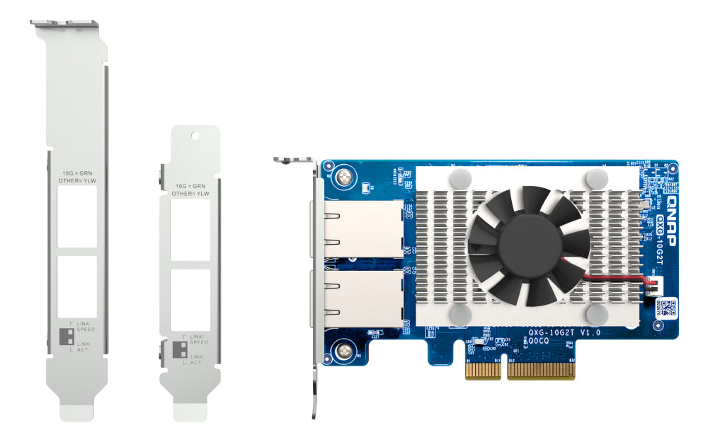 QNAP QXG-10G2T PCIe 10-GbE Karte – 2× RJ-45, 10 Gbit/s, PCIe 3.0 – für PC – Grün