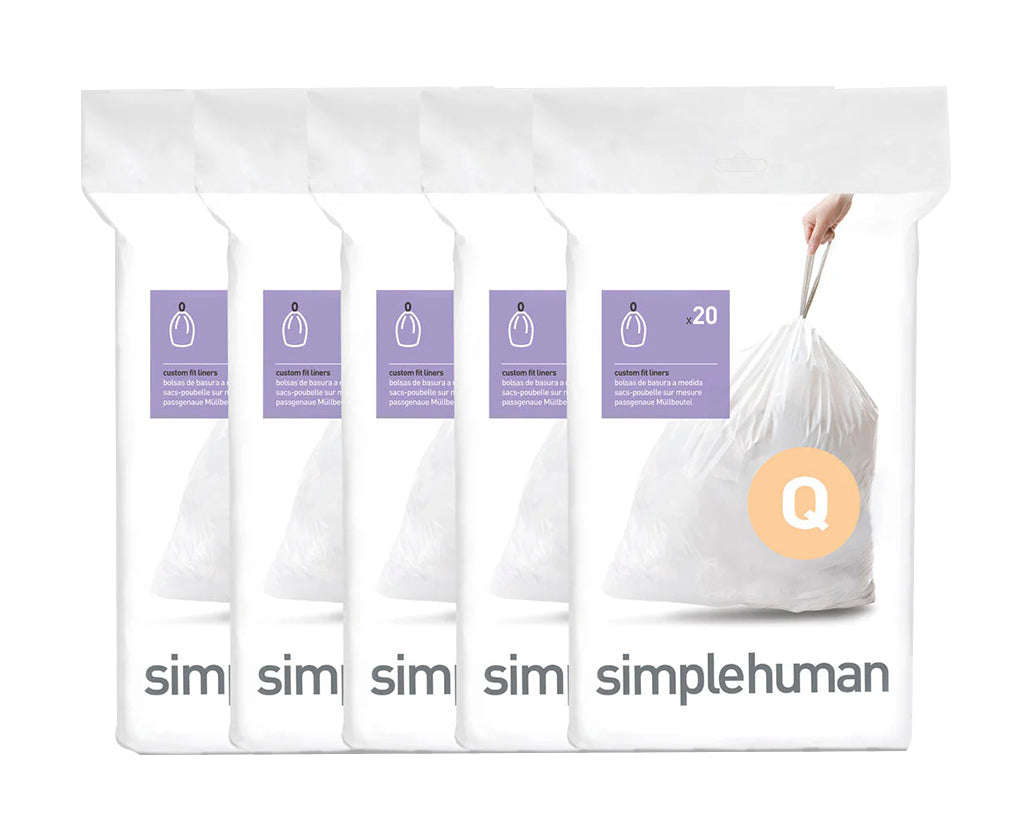 simplehuman Kehrichtsack CW0176CP für Code Q – 50 l, mit Zugband, PE, weiss, 828 × 637 mm, 100 Stk