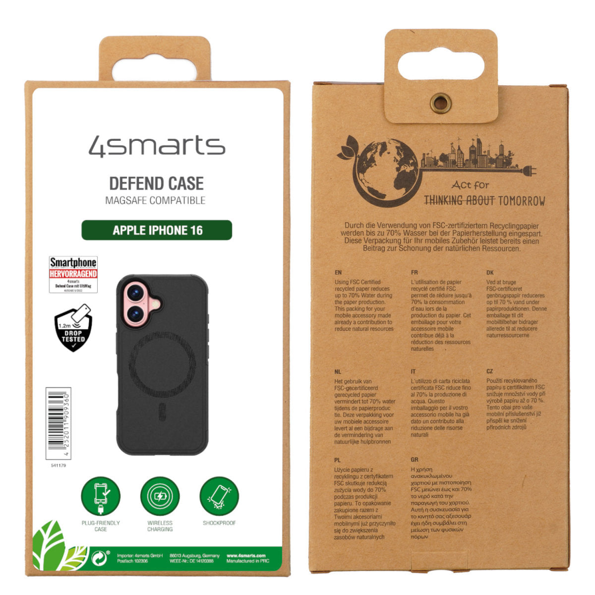 4smarts Backcover – für Apple iPhone 16 – schwarz – TPU/PC – MagSafe-kompatibel, stossfest