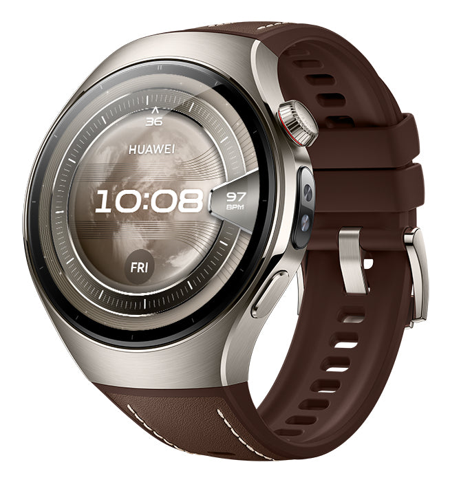 Huawei Watch 5 46 mm GPS + Cellular – Titan Silber, Braun, 50 m, für Android, iPhone