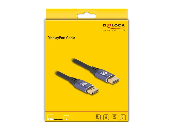 DeLOCK DisplayPort Kabel DP 1.4 8K 60 Hz – 3 m – Schwarz/Lila