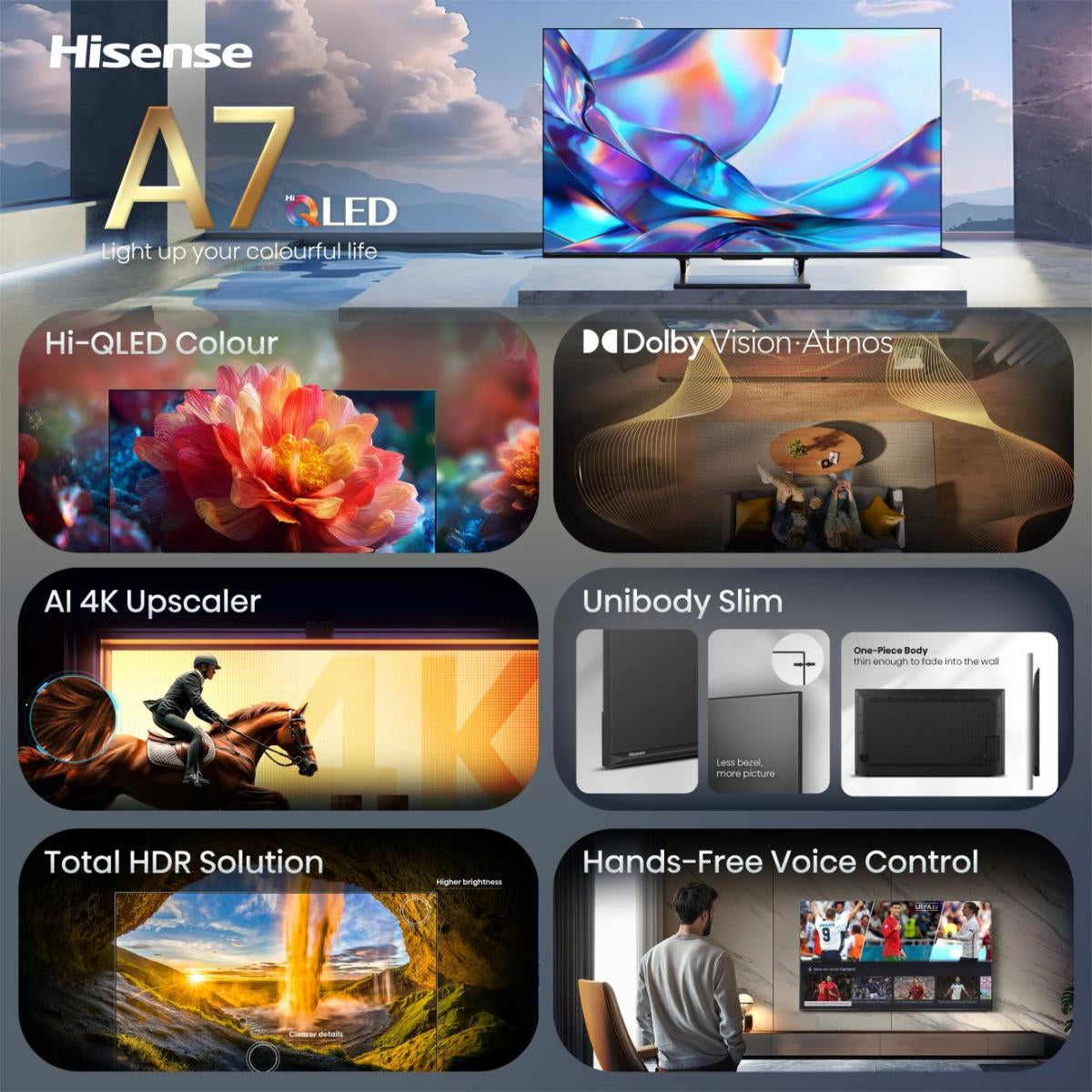 Hisense A7DS – 50" QLED Fernseher – 4K UHD – QLED – VIDAA – 60 Hz – 350 cd/m² – Dolby Vision
