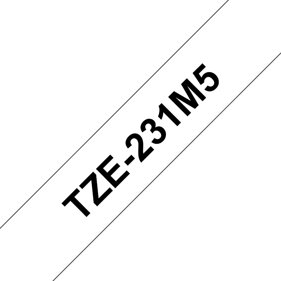 Brother Schriftband – 12 mm × 8 m, weiss, schwarz, laminiert – 5 Stück