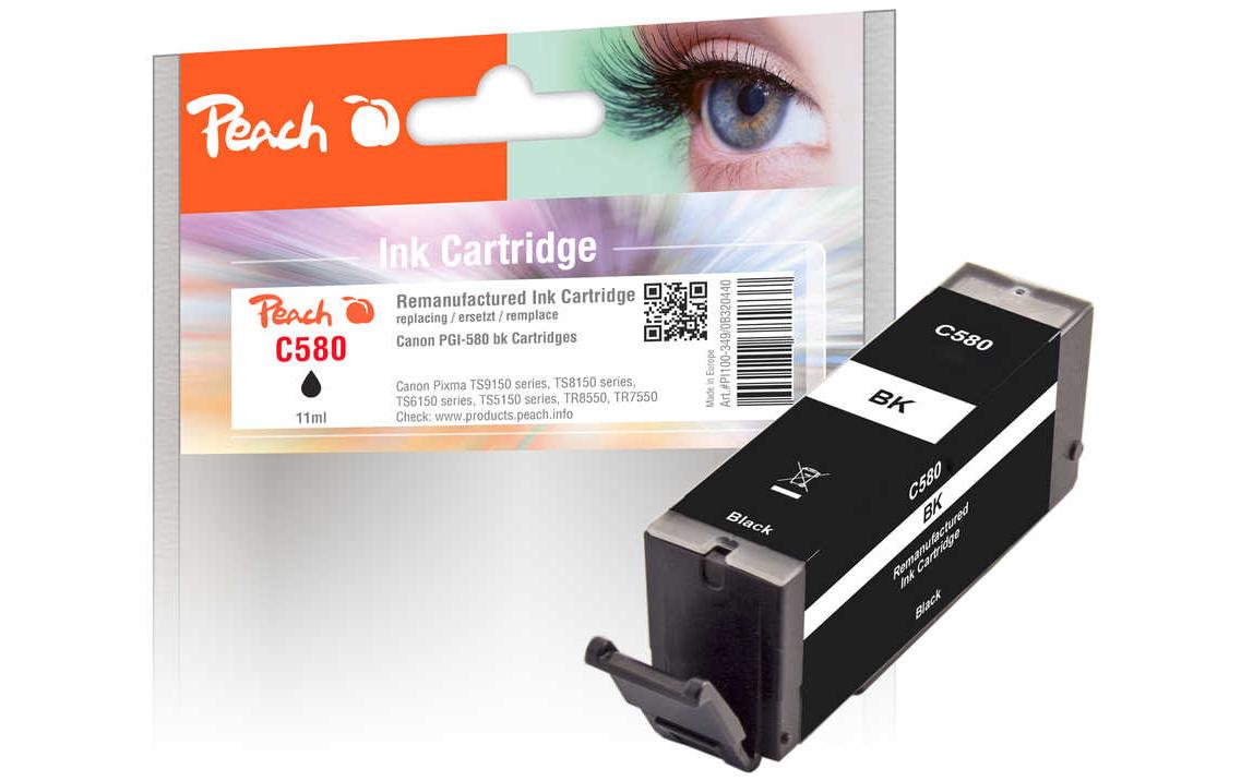Peach PGI-580 Schwarz Tintenpatrone (Kompatibel) – 11 ml – für Canon TR 7500/7520/7550, TS 6150/6151 …