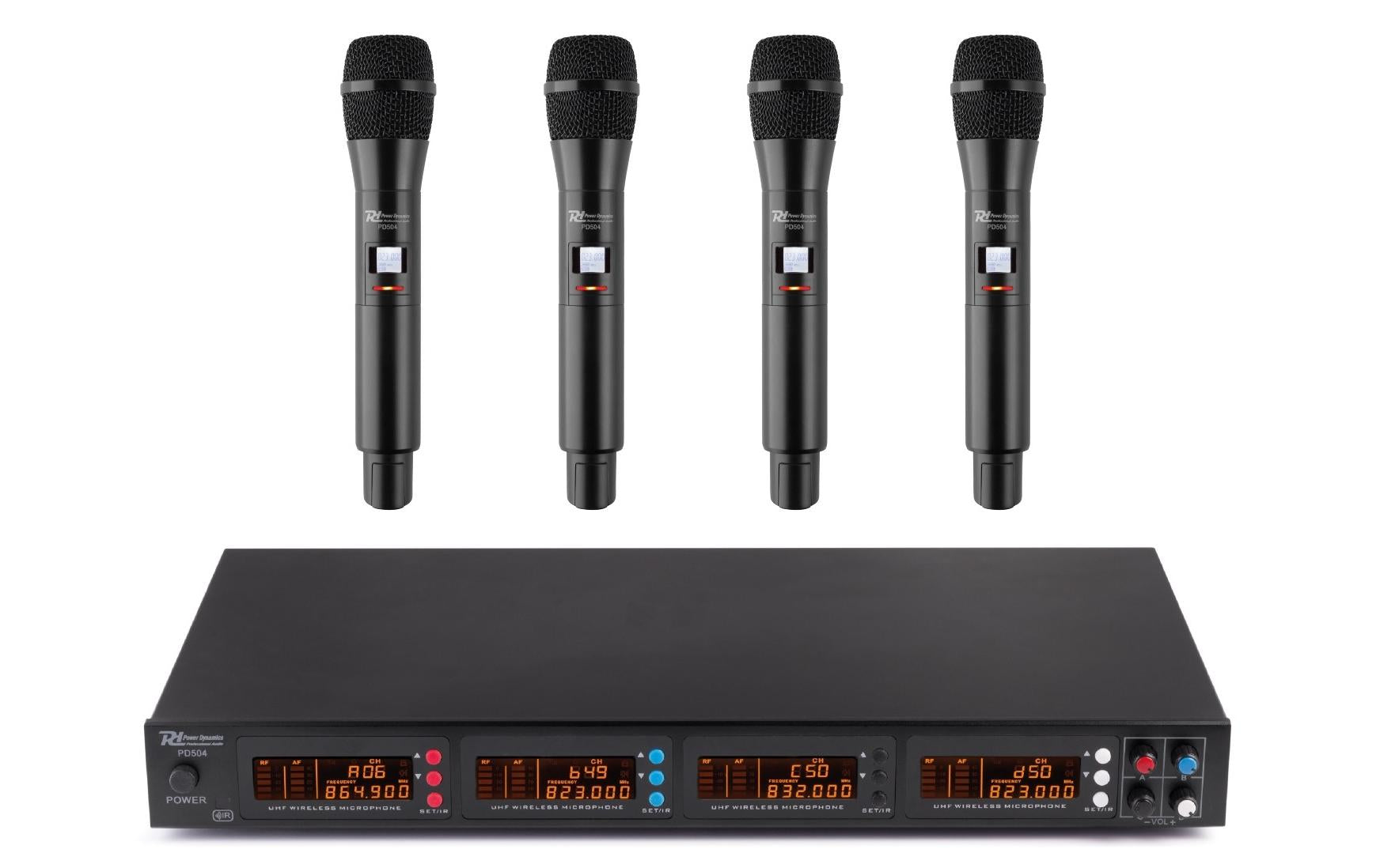 Power Dynamics PD504 Bühnenmikrofon 4er-Set – XLR/6,3 mm Klinke, Kabellos, Niere, 60–18'000 Hz