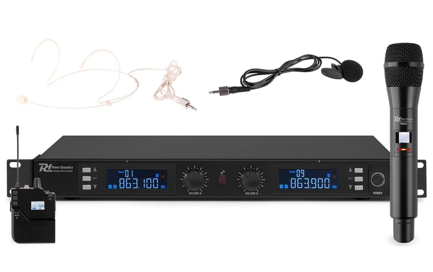 Power Dynamics PD632C – Streaming- / Mikrofon-Kit – XLR, 6,35 mm Klinke, Kabellos (UHF), Niere, 863–865 MHz