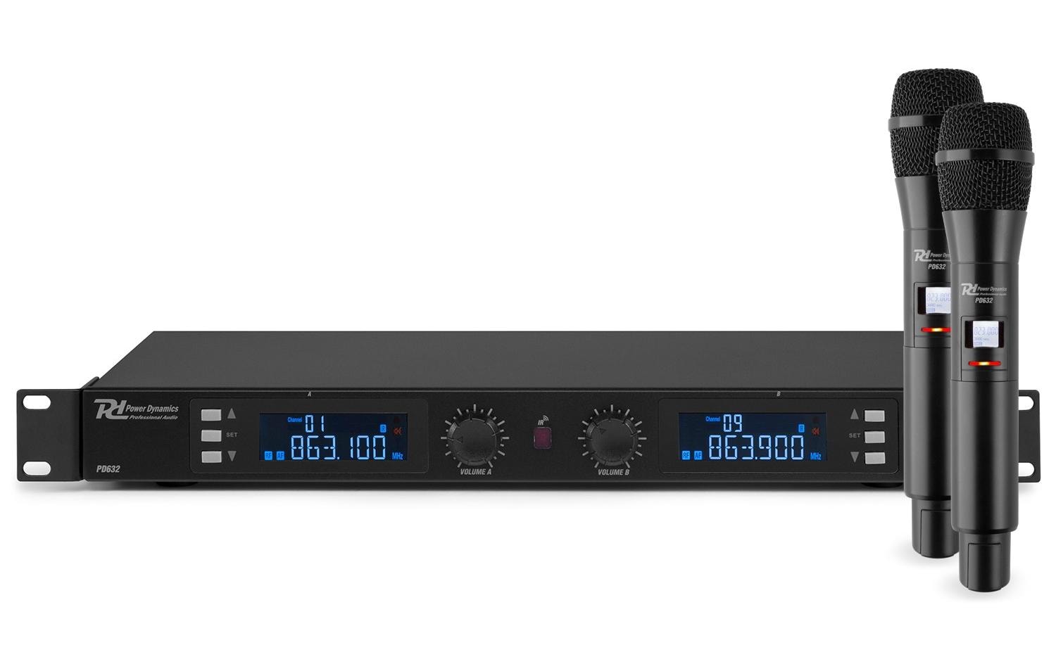 Power Dynamics PD632H Bühnenmikrofon 2er-Set – XLR, Kabellos (UHF), Niere, 60–18'000 Hz