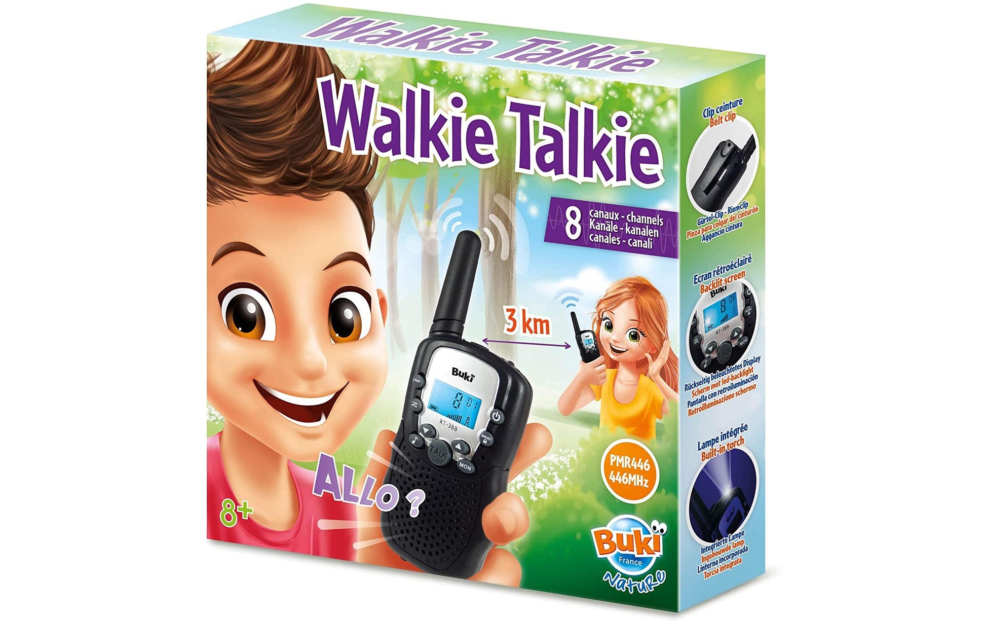 Buki Walkie-Talkie – 3 km Reichweite, 16 Kanäle – 2 Stück – ab 8 Jahren – Schwarz/Grau