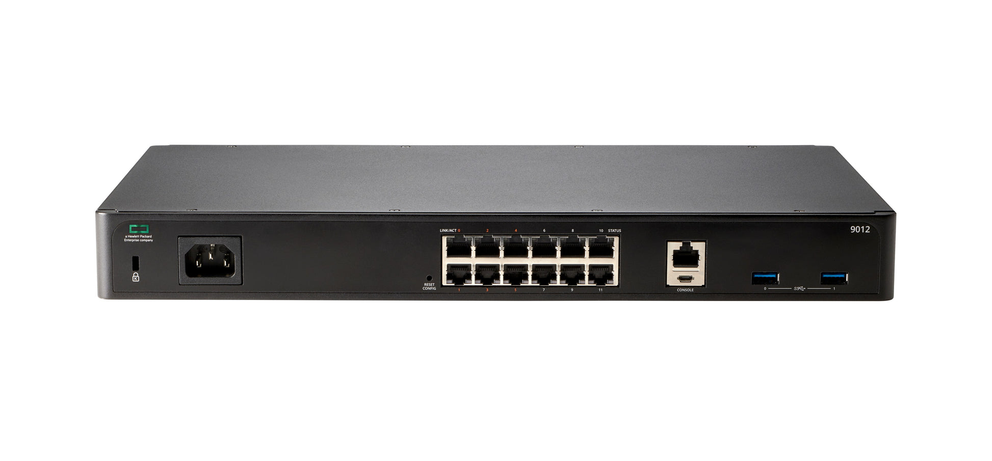 HPE Aruba 9012 (RW) – Security-Gateway/Router, 12× 1GbE, 6× PoE+, Firewall, Rackeinbau, Schwarz