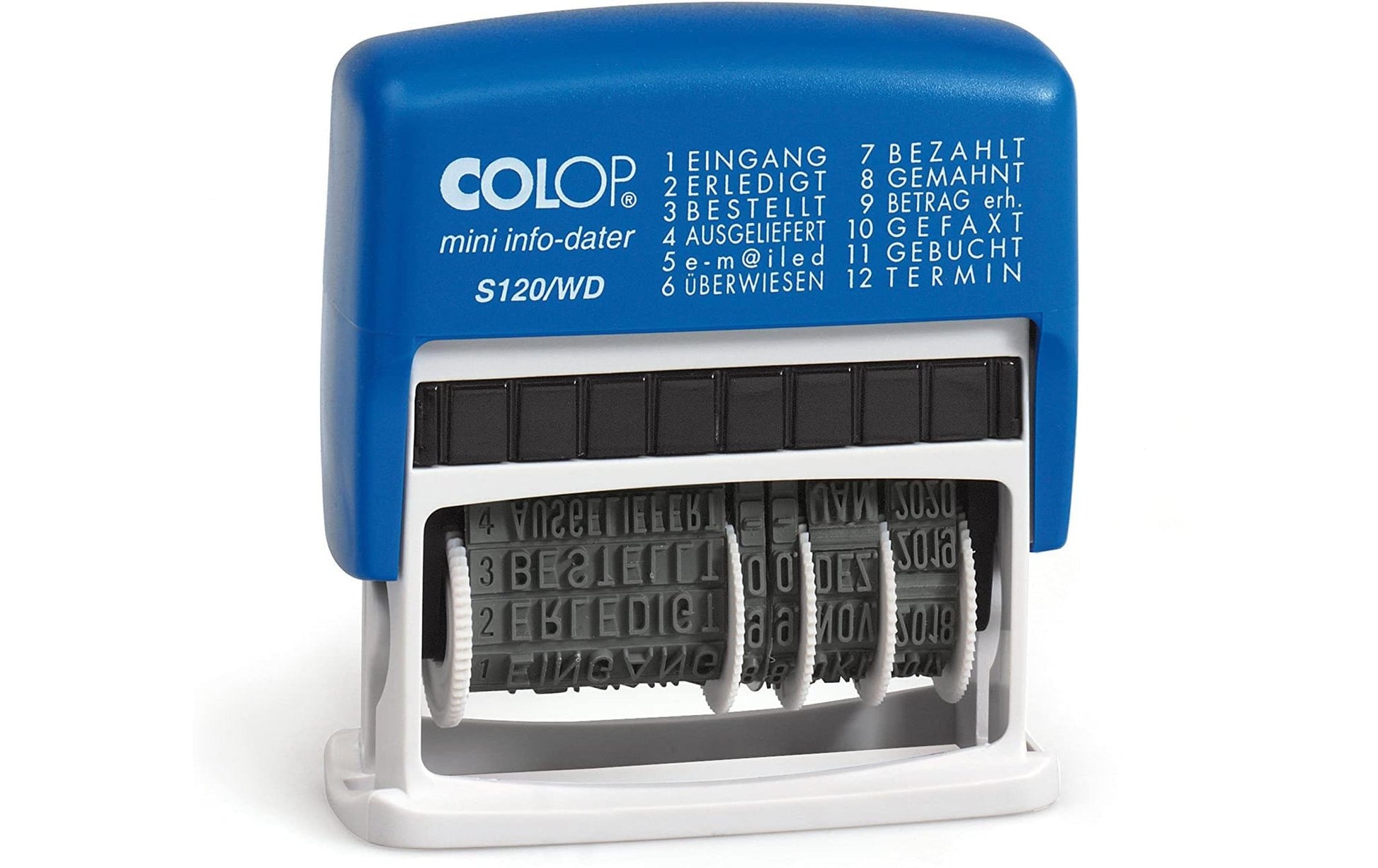 Colop Mini Dater S120/WD – Selbstfärbender Wort- & Datumstempel, Schrifthöhe 4 mm – Abdruck 42 × 4 mm – schwarz