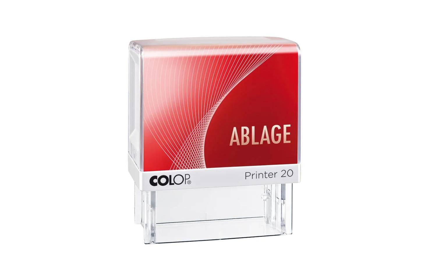 Colop Printer 20/L – Selbstfärbender Wortstempel, Text ABLAGE, Deutsch – Abdruck 38 × 14 mm – rot
