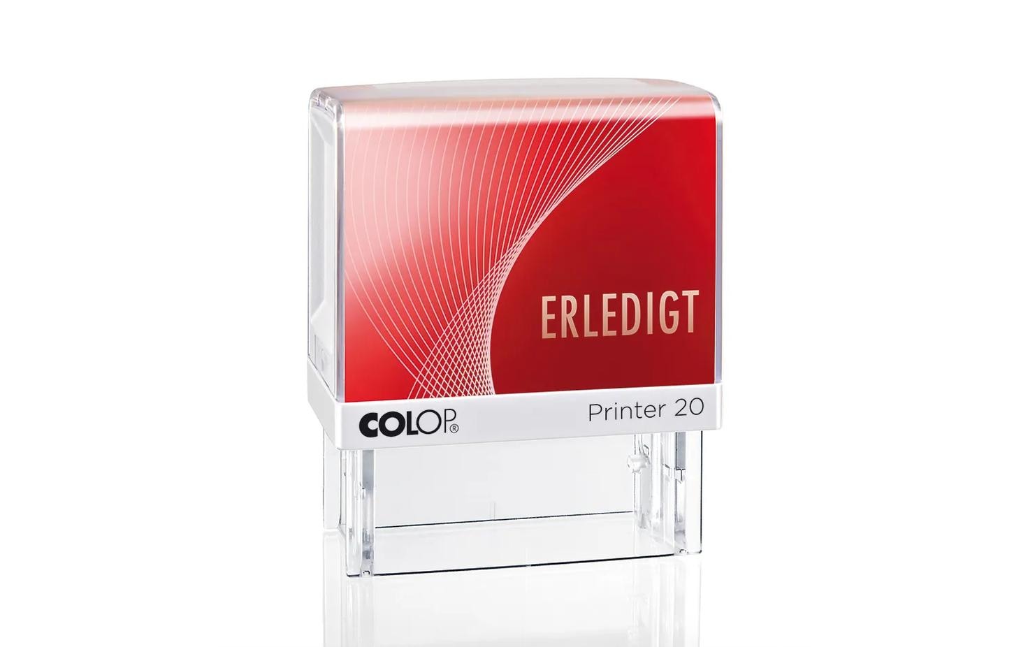 Colop Printer 20/L – Wort- & Datumstempel selbstfärbend, ERLEDIGT / deutsch – rot