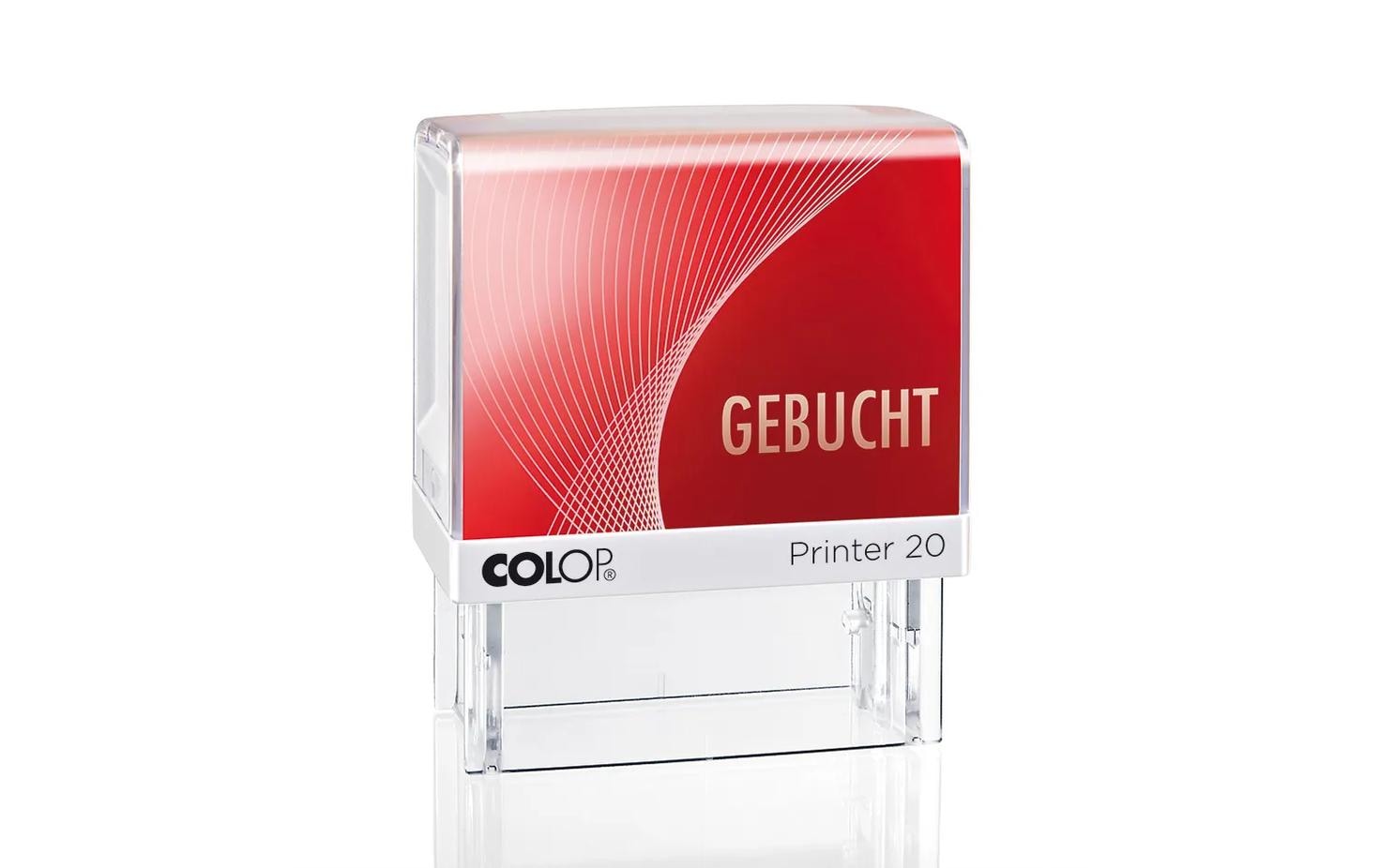 Colop Printer 20/L – Selbstfärbender Wortstempel, Text GEBUCHT, Deutsch – Abdruck 38 × 14 mm – rot