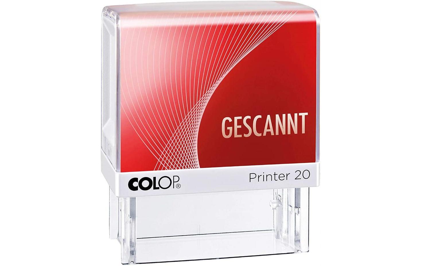 Colop Printer 20/L – Wort- & Datumstempel selbstfärbend, GESCANNT / Deutsch – Abdruck 38 × 14 mm – rot