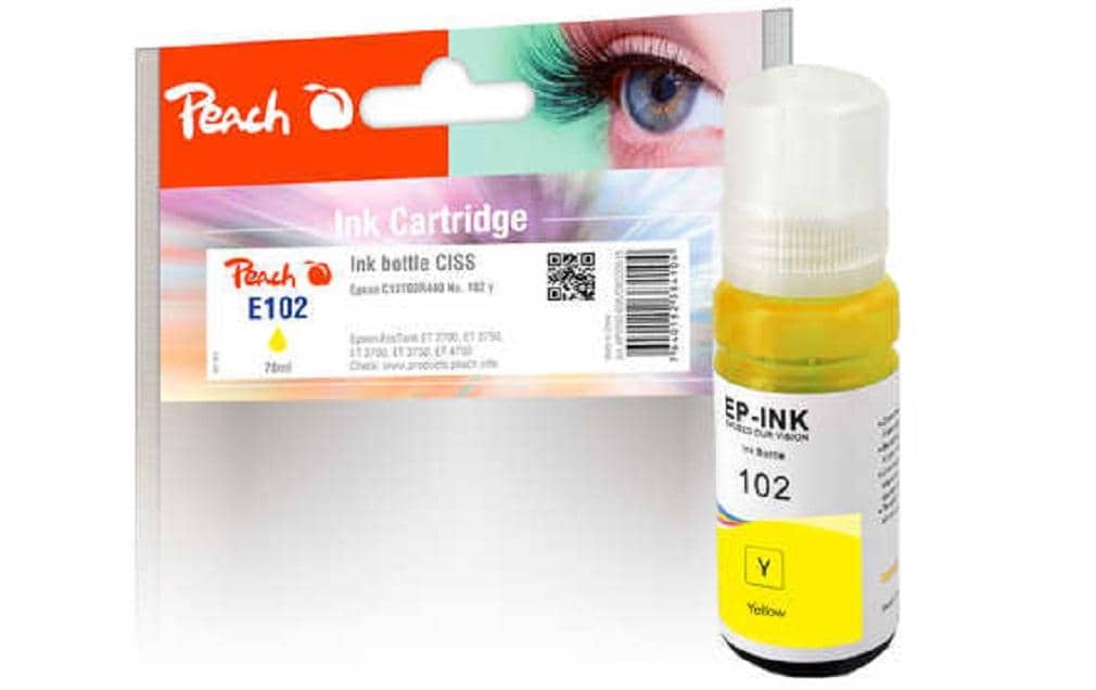 Peach 102 Gelbe Tintenpatrone (Kompatibel) – 6'000 Seiten – für Epson EcoTank ET-2700/ET-2750/ET-3700…