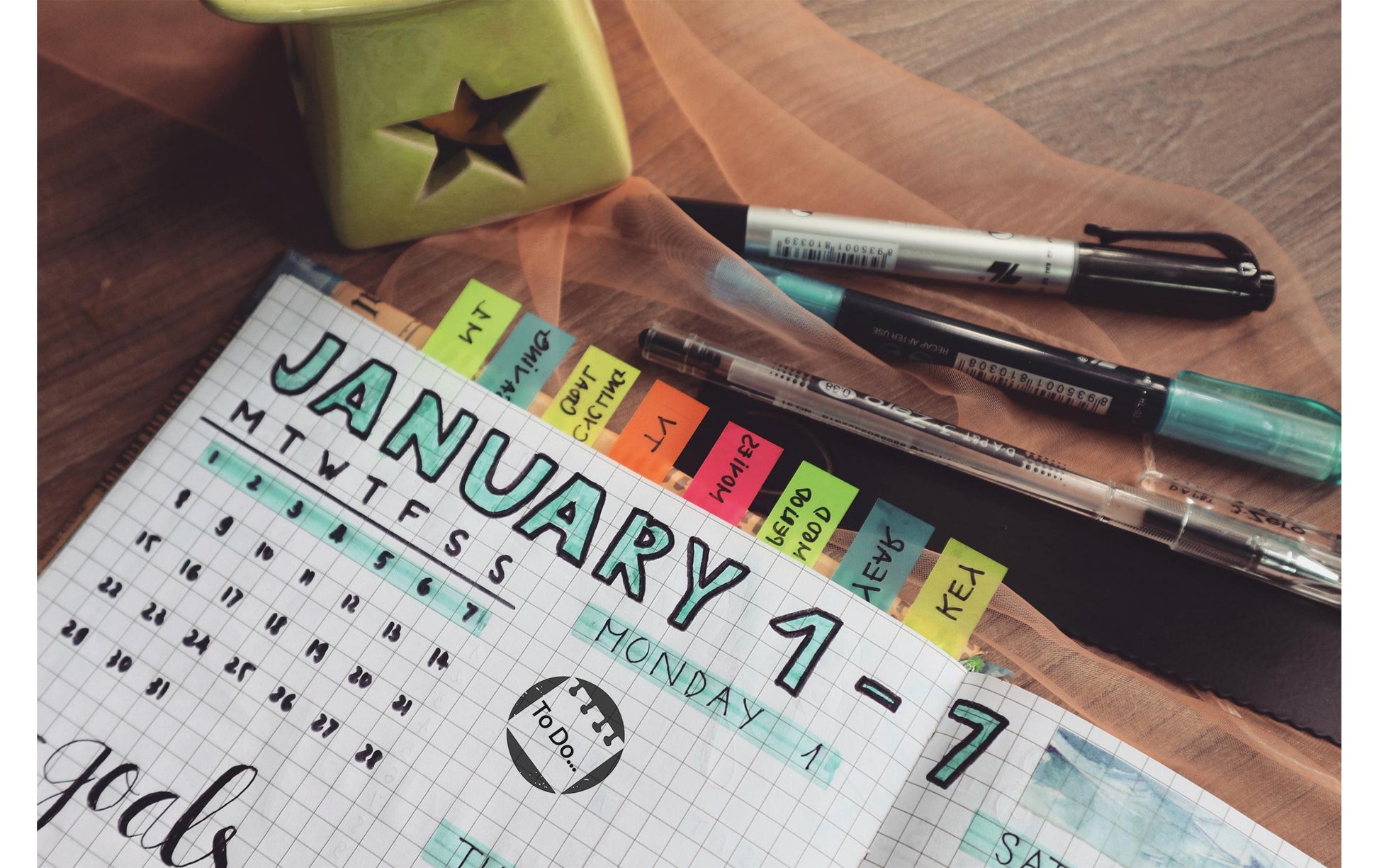 Colop Selbstfärbender Stempel – Bullet Journal – 10 Motive, inkl. Stempelkissen – für Papier