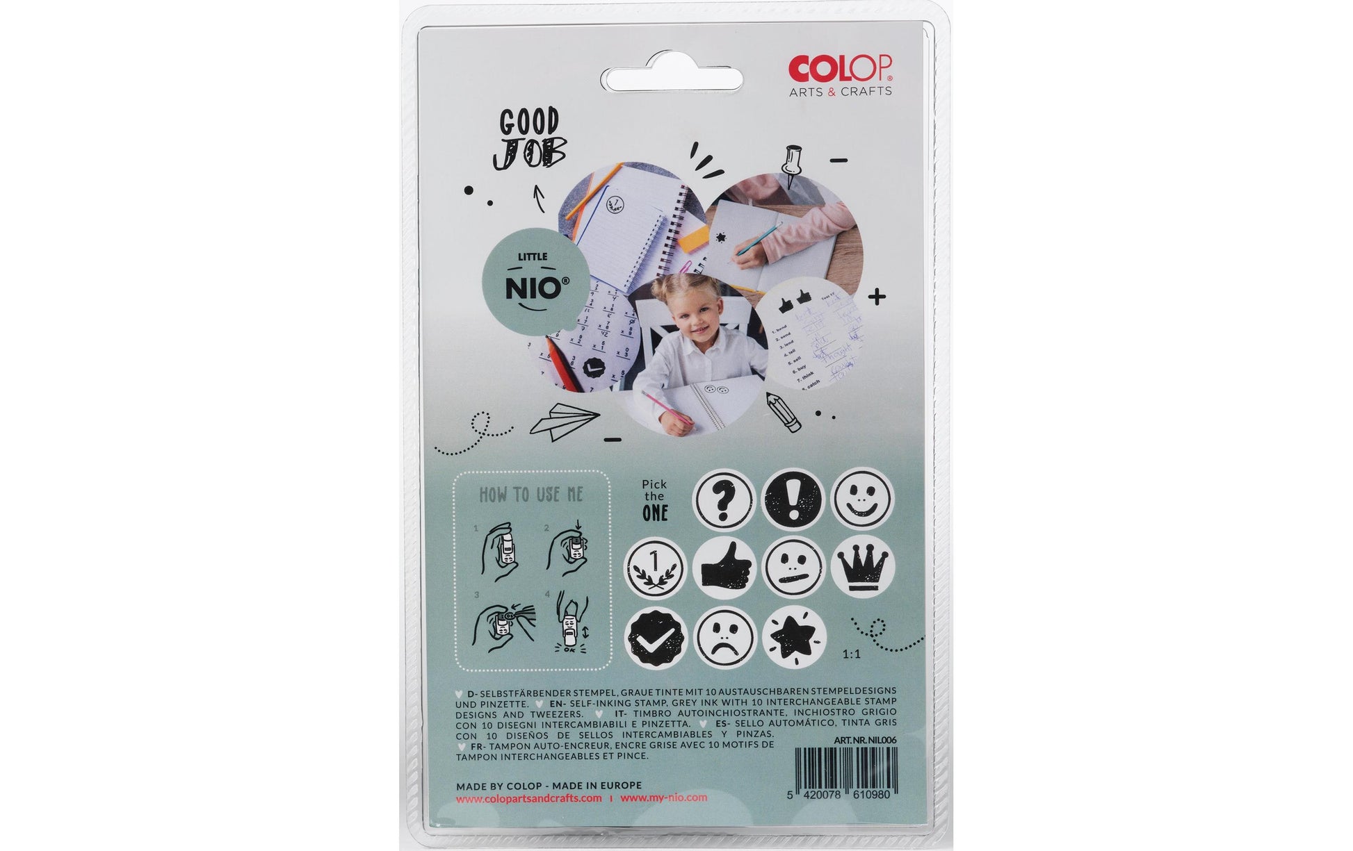 Colop Little NIO Lehrer – Motivstempel, Motiv Symbol, weiss/grau