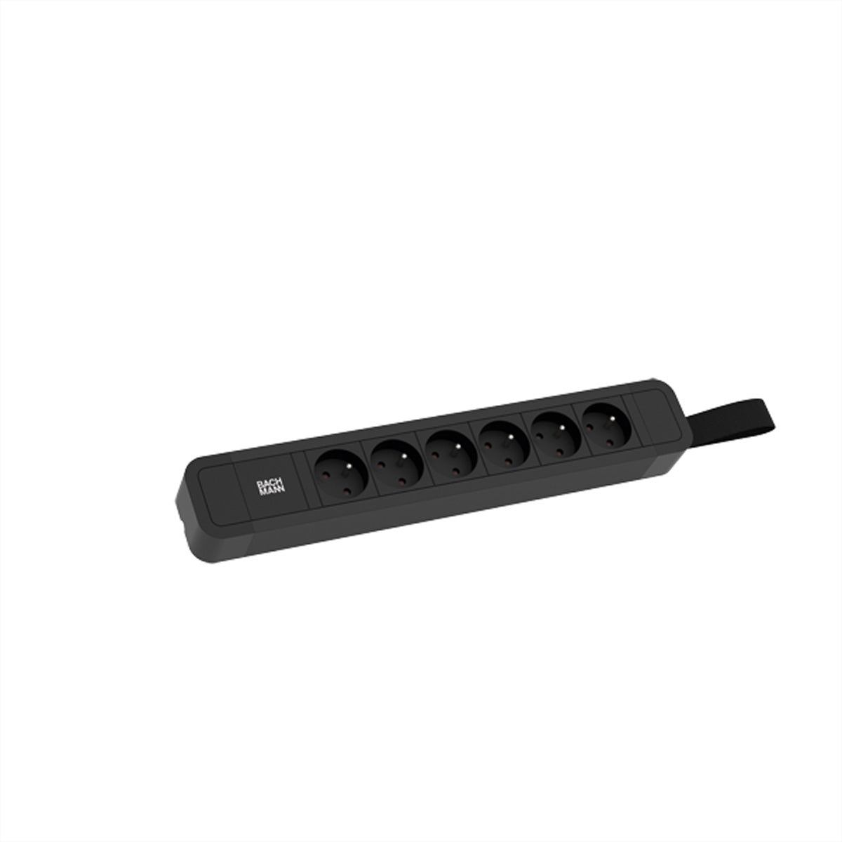Bachmann PRIMO 2 Steckdosenleiste, 6×UTE, 2 m, Schutzkontaktwinkelstecker, Schlaufe zum Aufhängen – Schwarz