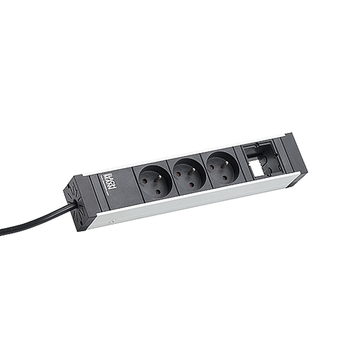 Bachmann UNIVERSAL Steckdosenleiste, 3×UTE, 3 m, Eingang Schutzkontakt (CEE 7/7, Typ E/F) – schwarz/silber
