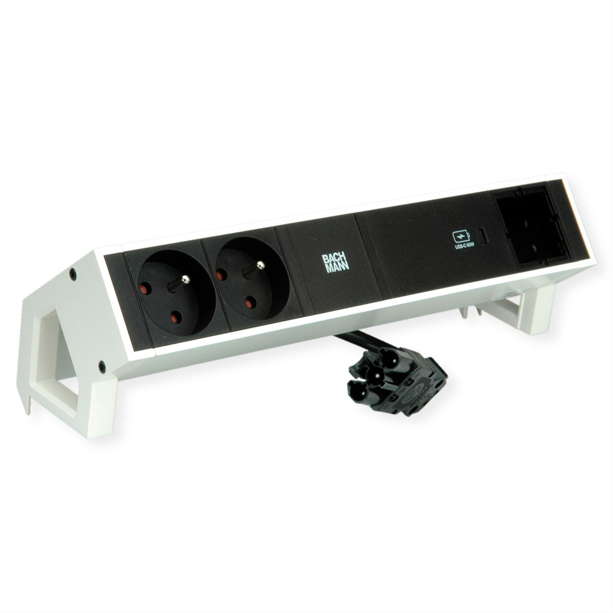 Bachmann DESK2 Steckdosenleiste – 2× Typ E, USB‑C PD 60 W, 0,2 m, weiss