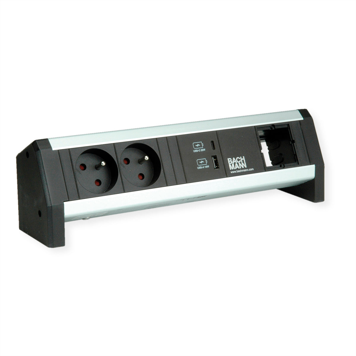 Bachmann DESK Steckdoseneinheit – 2×UTE, 1×USB‑A/USB‑C 22 W, Tisch/Einbau, GST18