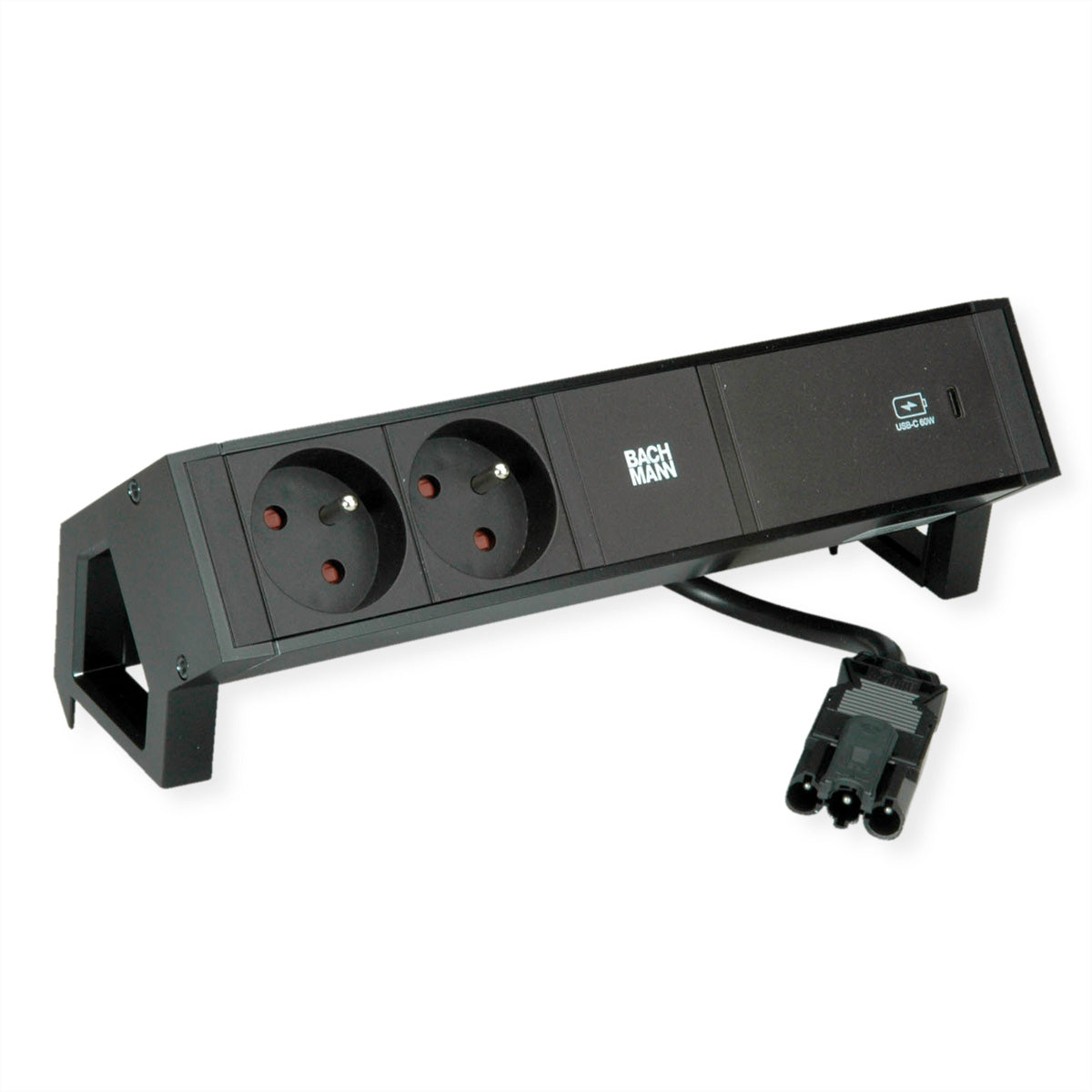 Bachmann DESK2 Tischsteckdosenleiste, 2×UTE, 1×USB-C PD 60 W, 0,2 m – schwarz