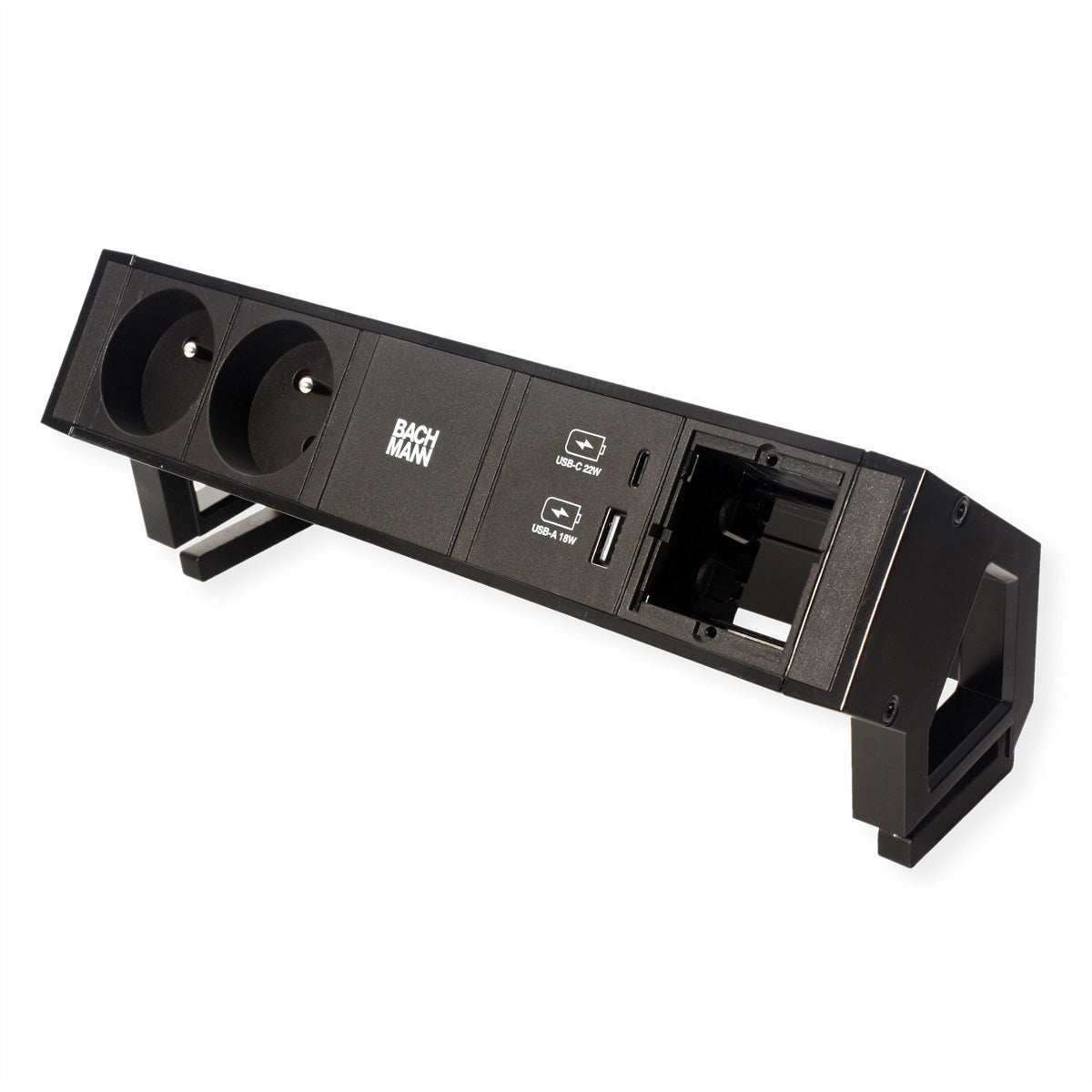 Bachmann DESK2 Steckdoseneinheit – 2×UTE (Typ E), USB‑A/USB‑C 22 W, Tisch/Einbau, GST18 0,2 m