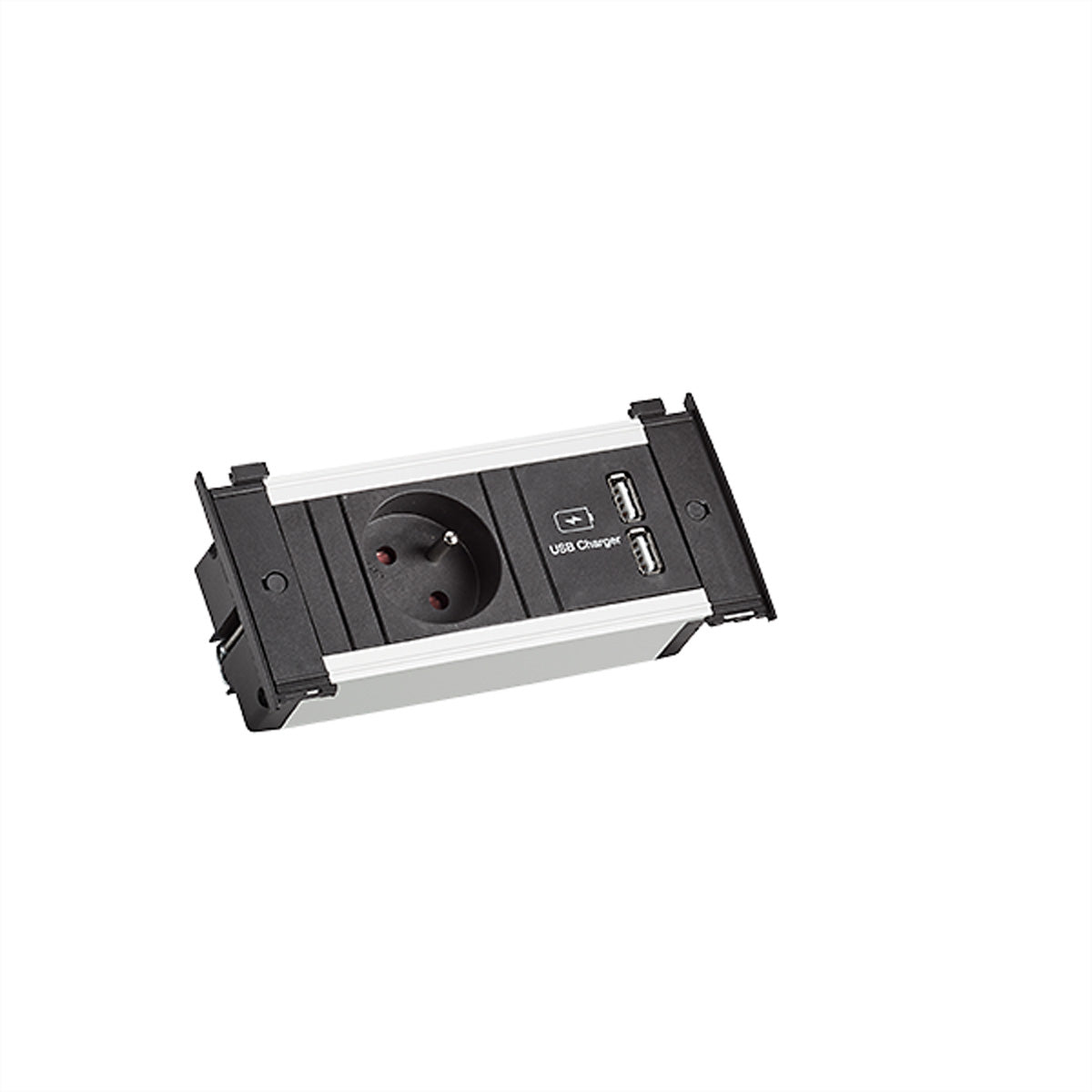 Bachmann KAPSA XS Einbau-Anschlussfeld 1×UTE, USB×2 – Wieland GST18 – Zuleitung 0,2 m – Schwarz/Silber